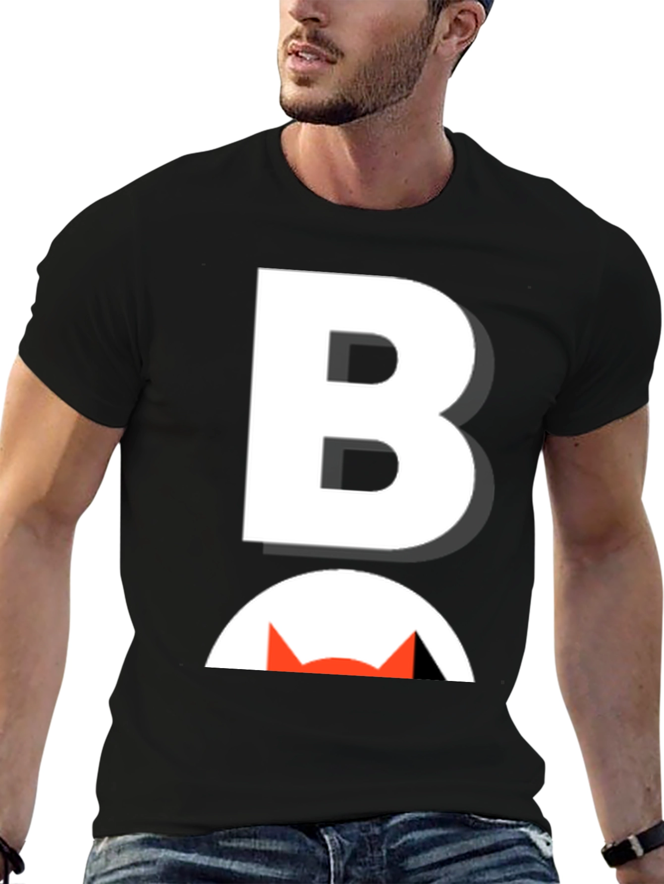 Bold B Cat Graphic Tee - Modern Black T-Shirt