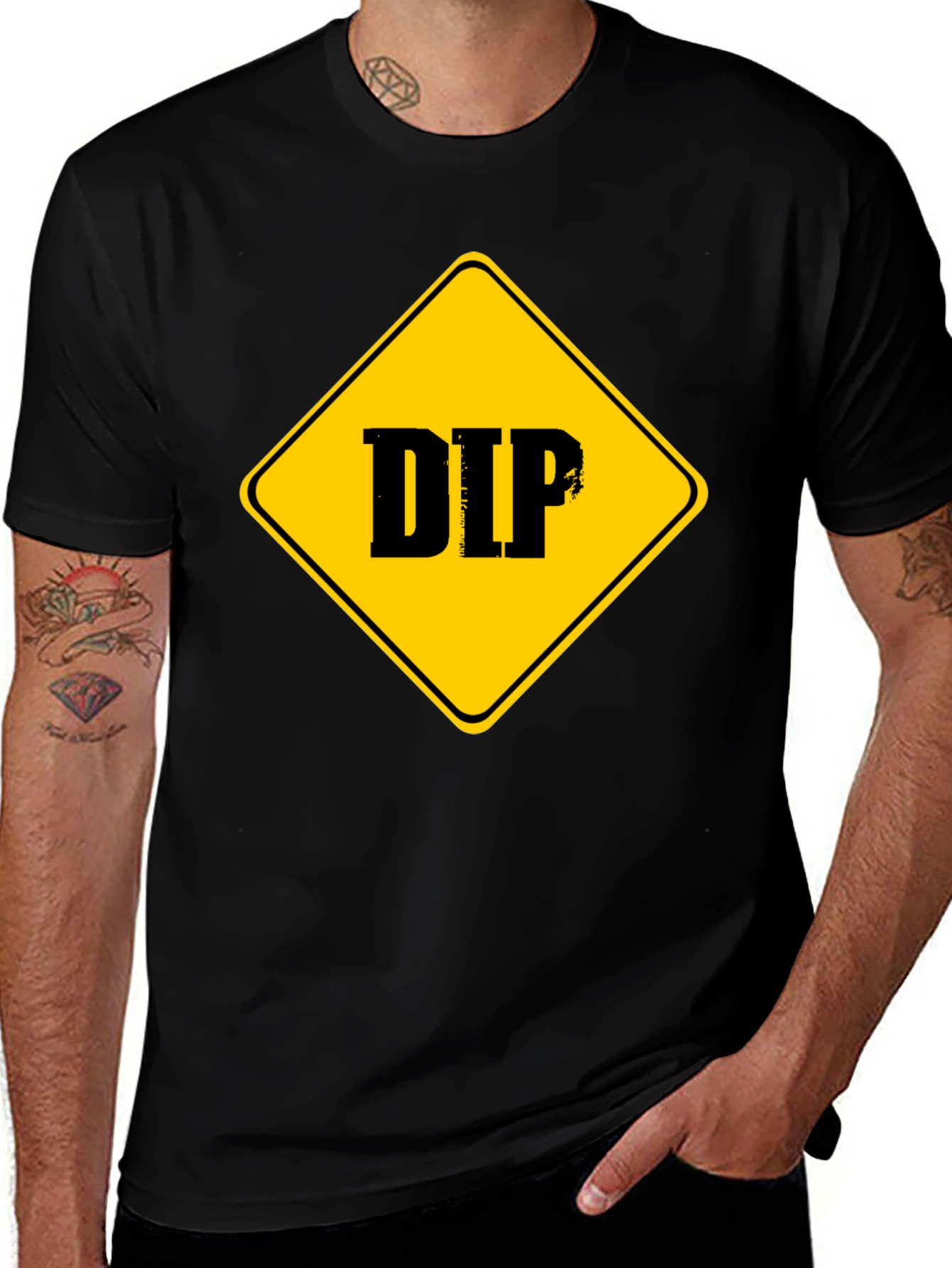 DIP Caution Sign Graphic Tee - Black Cotton T-Shirt