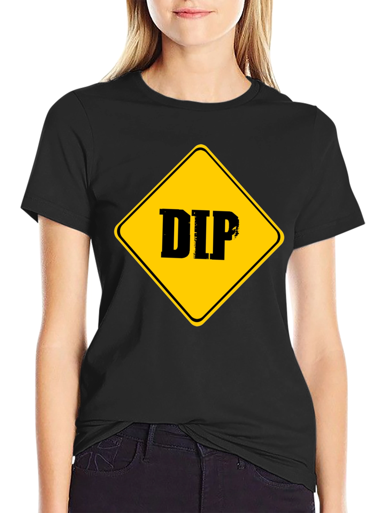 DIP Caution Sign Graphic Tee - Black Cotton T-Shirt