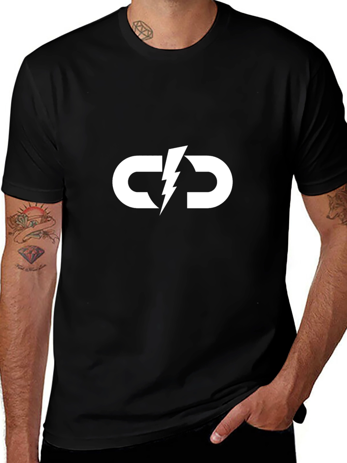 Black T-Shirt with White Lightning CD Logo