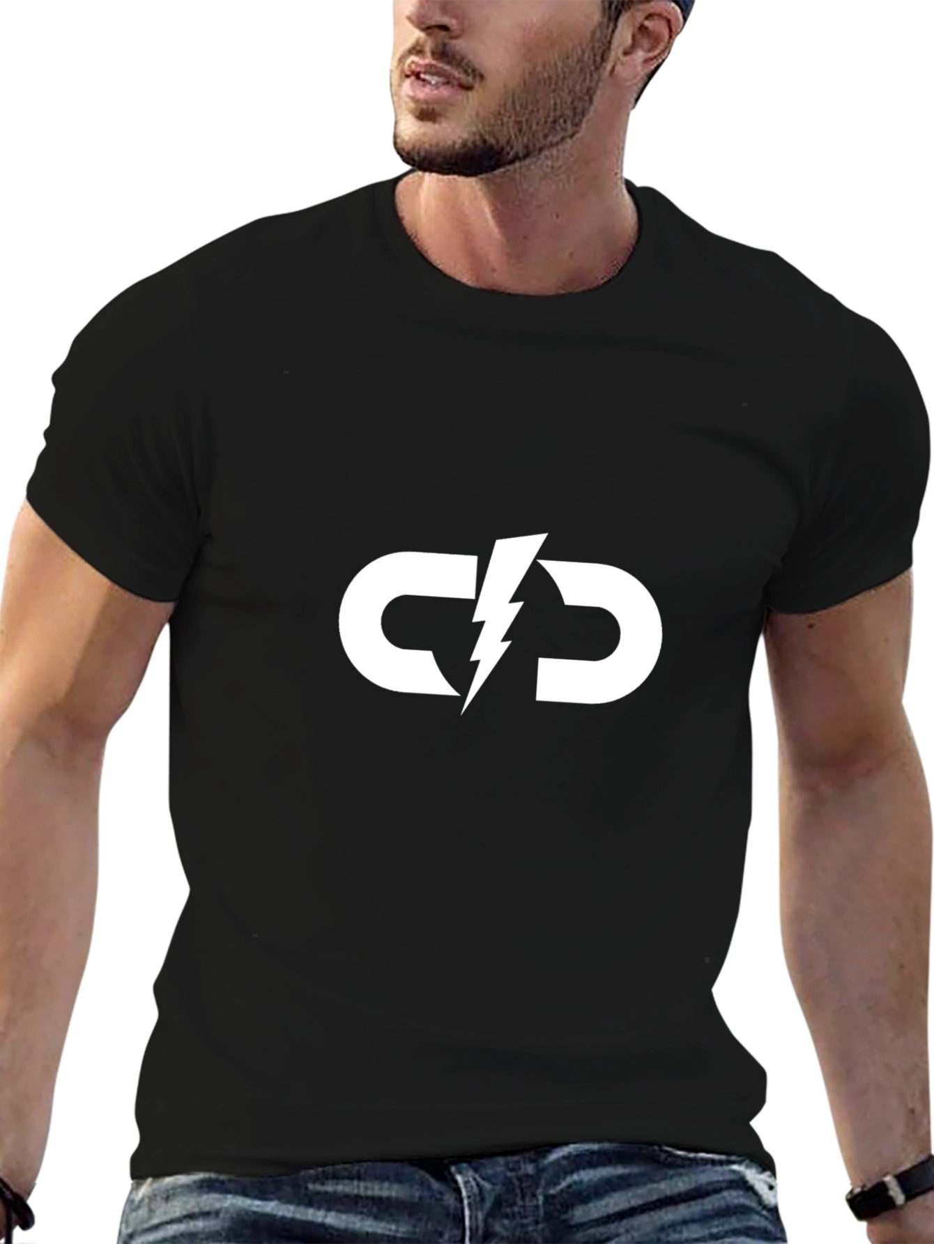 Black T-Shirt with White Lightning CD Logo