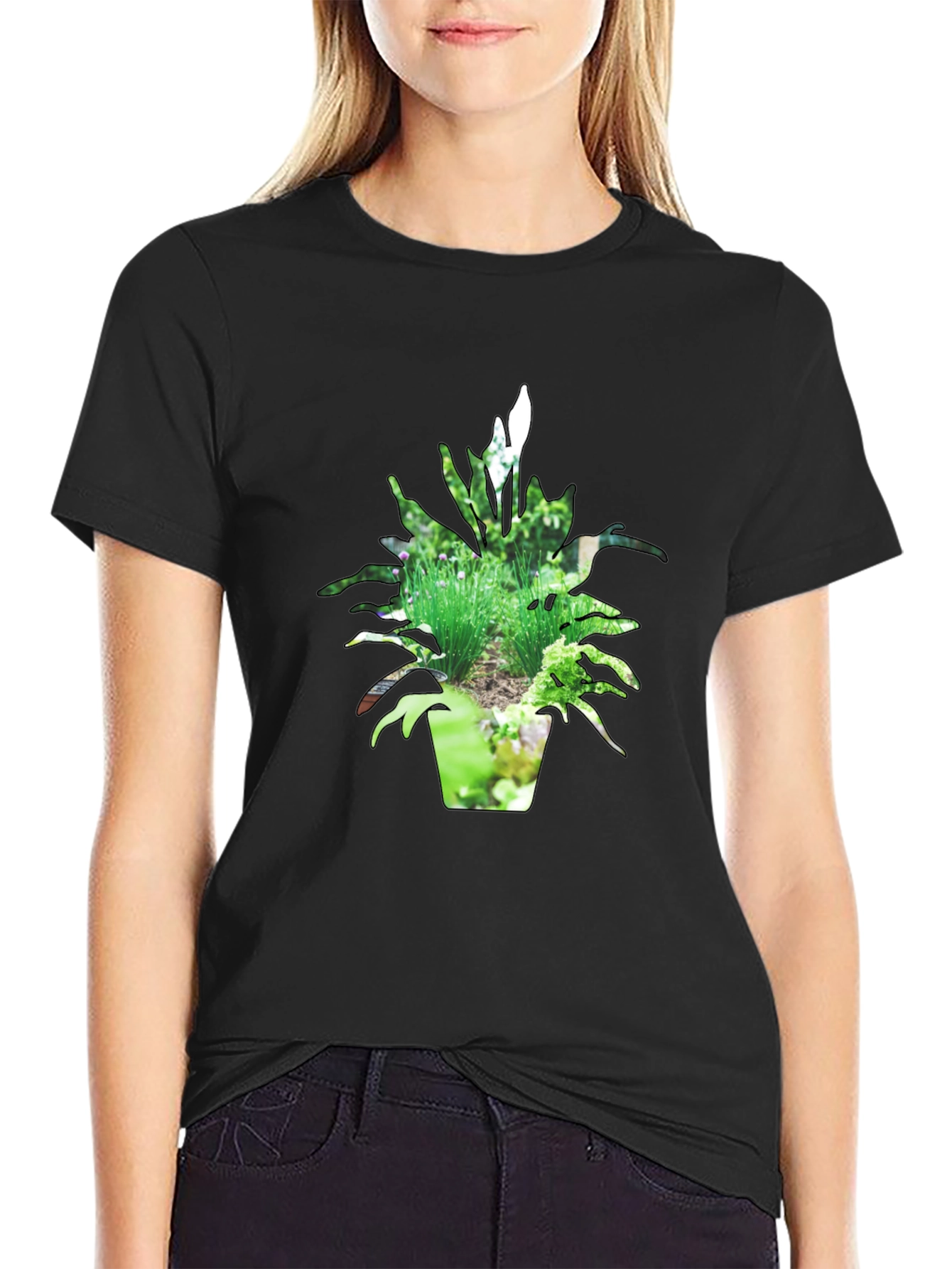 Nature Pot Plant Black T-Shirt