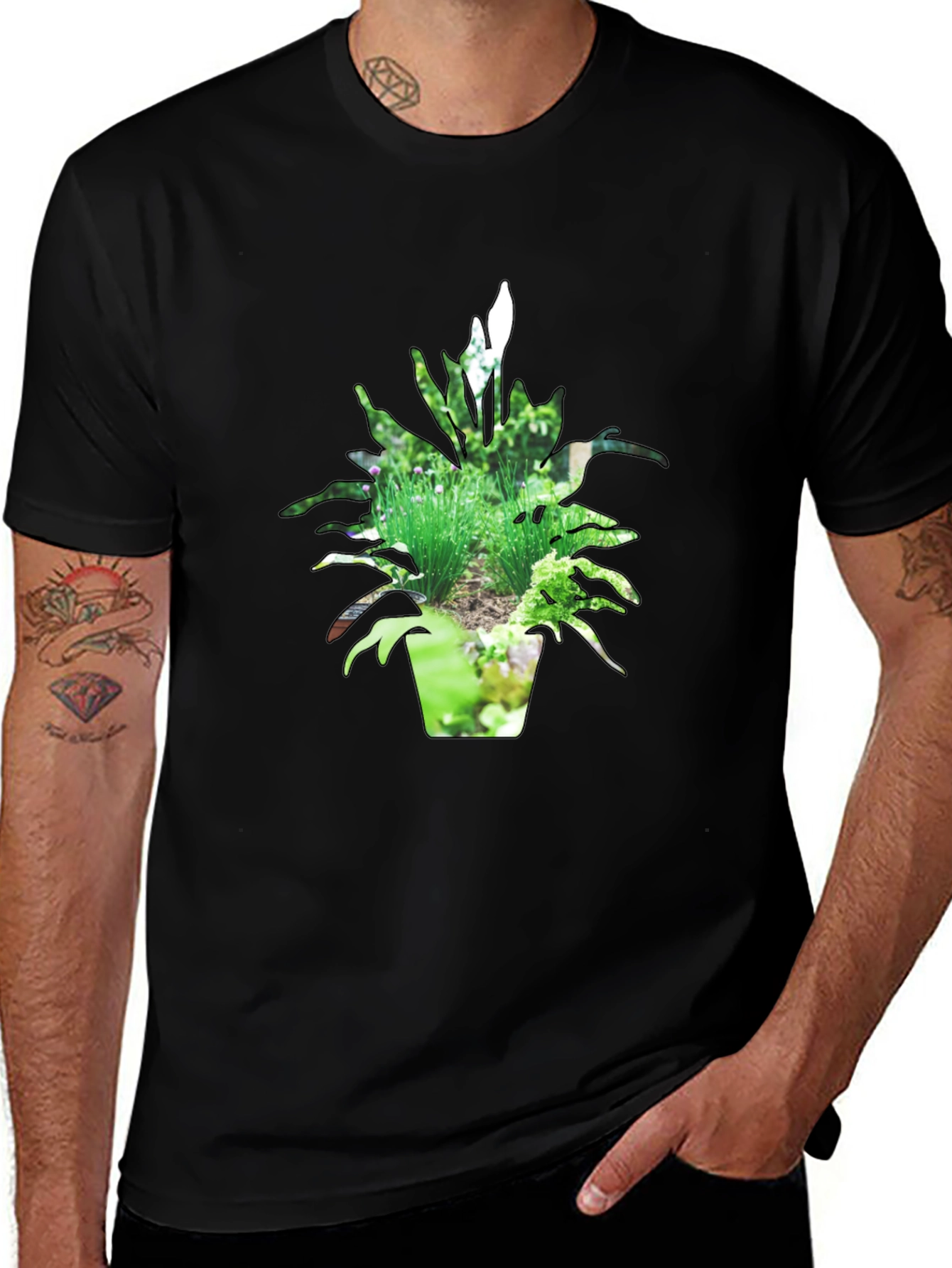 Nature Pot Plant Black T-Shirt