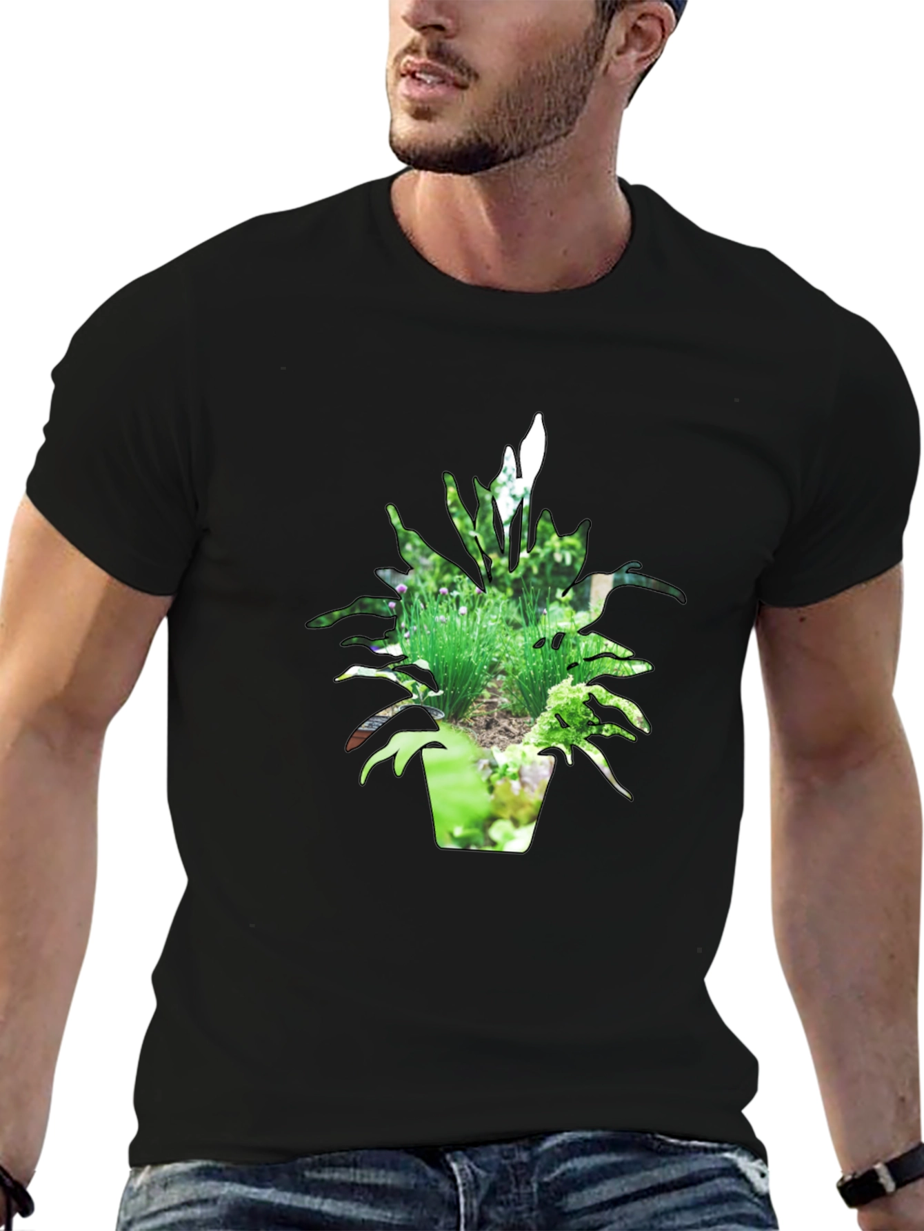 Nature Pot Plant Black T-Shirt