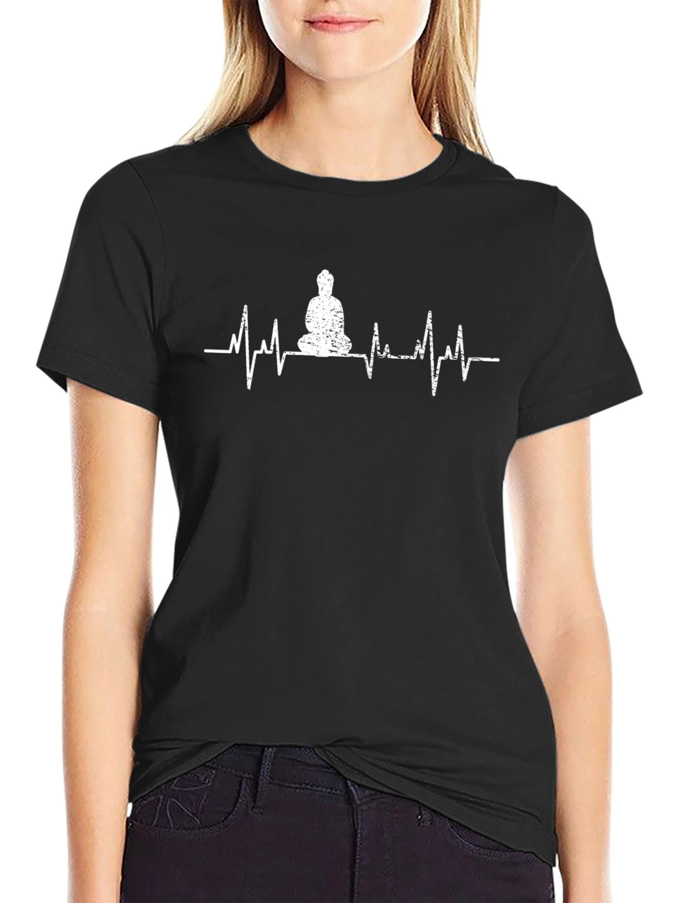 Zen Heartbeat T-Shirt - Meditating Buddha ECG Line Tee