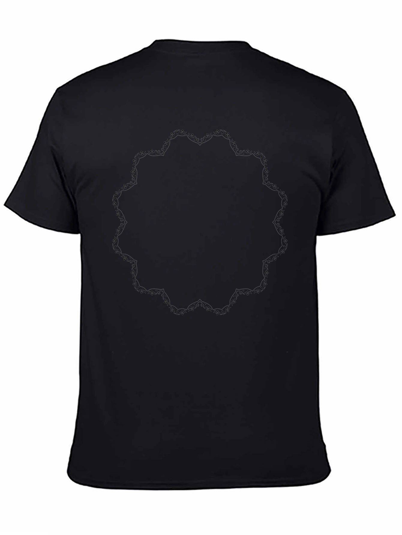 Mens Black T-Shirt with Subtle Ornamental Circle Design