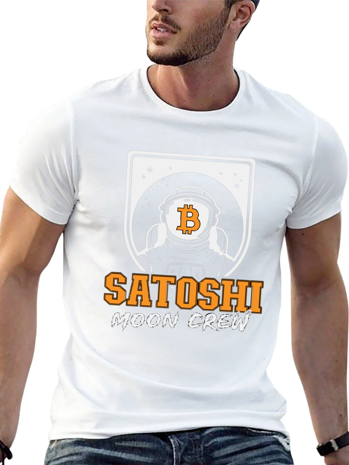 Satoshi Moon Crew Graphic T-Shirt Crypto Astronaut Tee