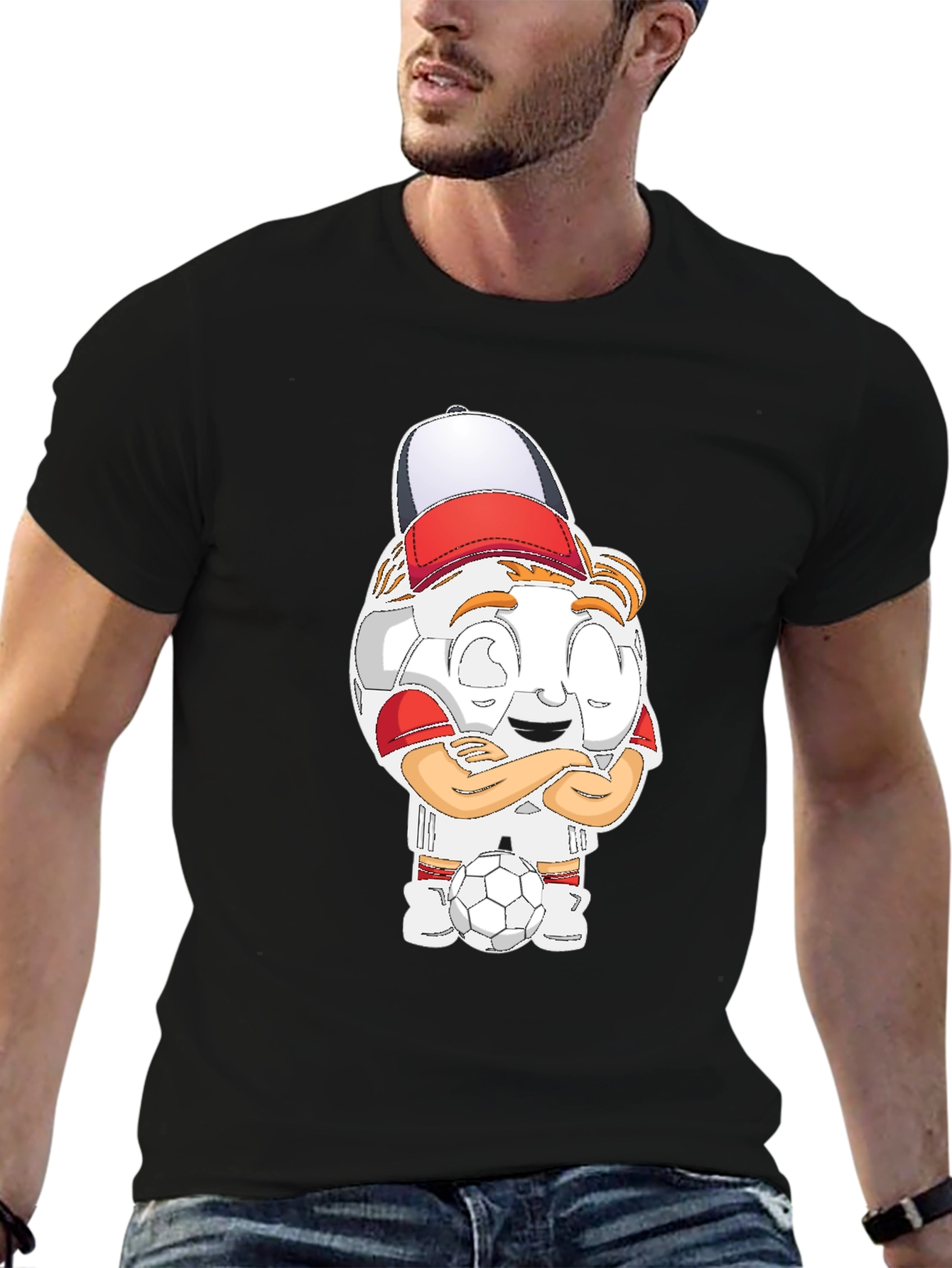 Soccer Cartoon Black T-Shirt