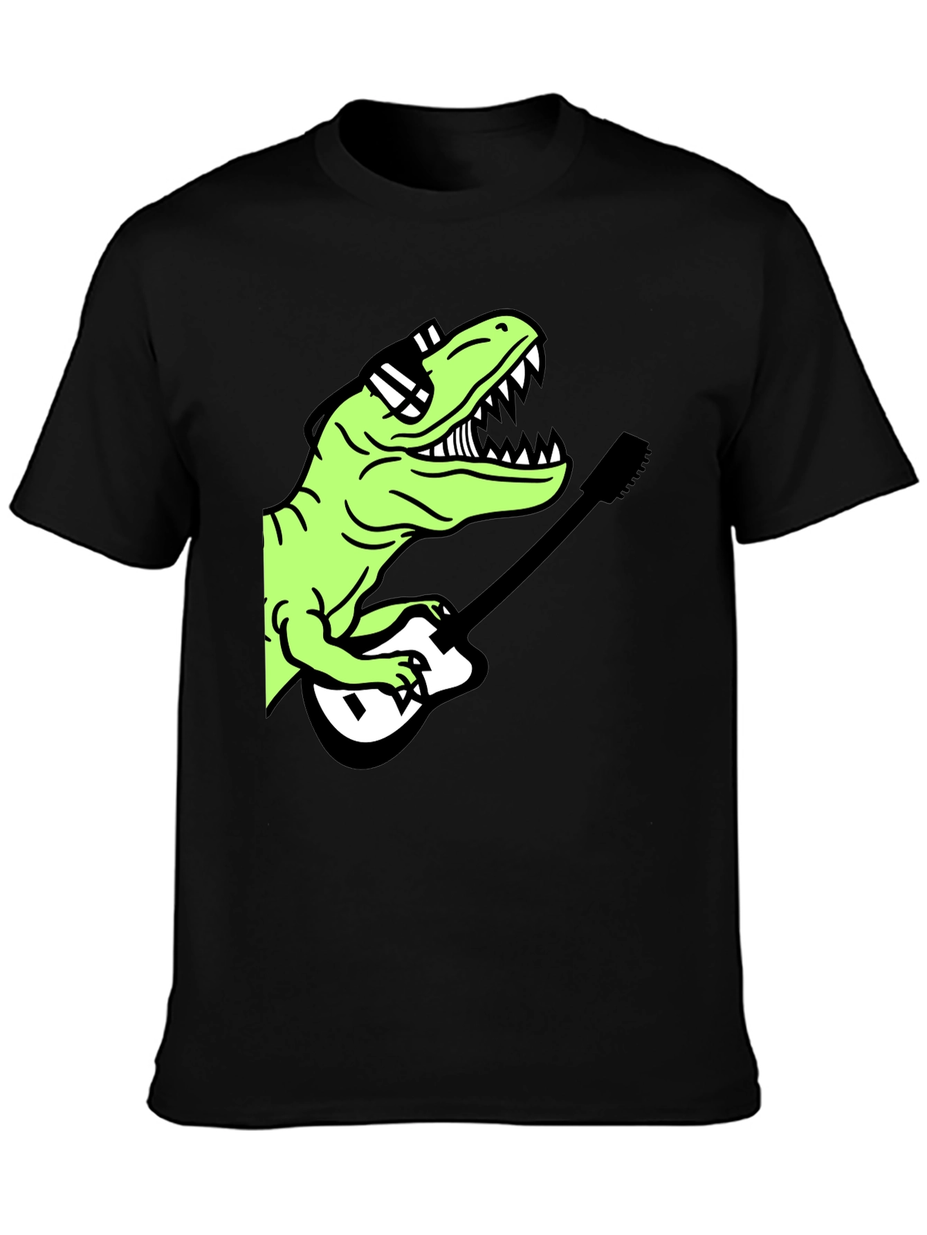 Cool Dinosaur Guitar Player Graphic T-Shirt