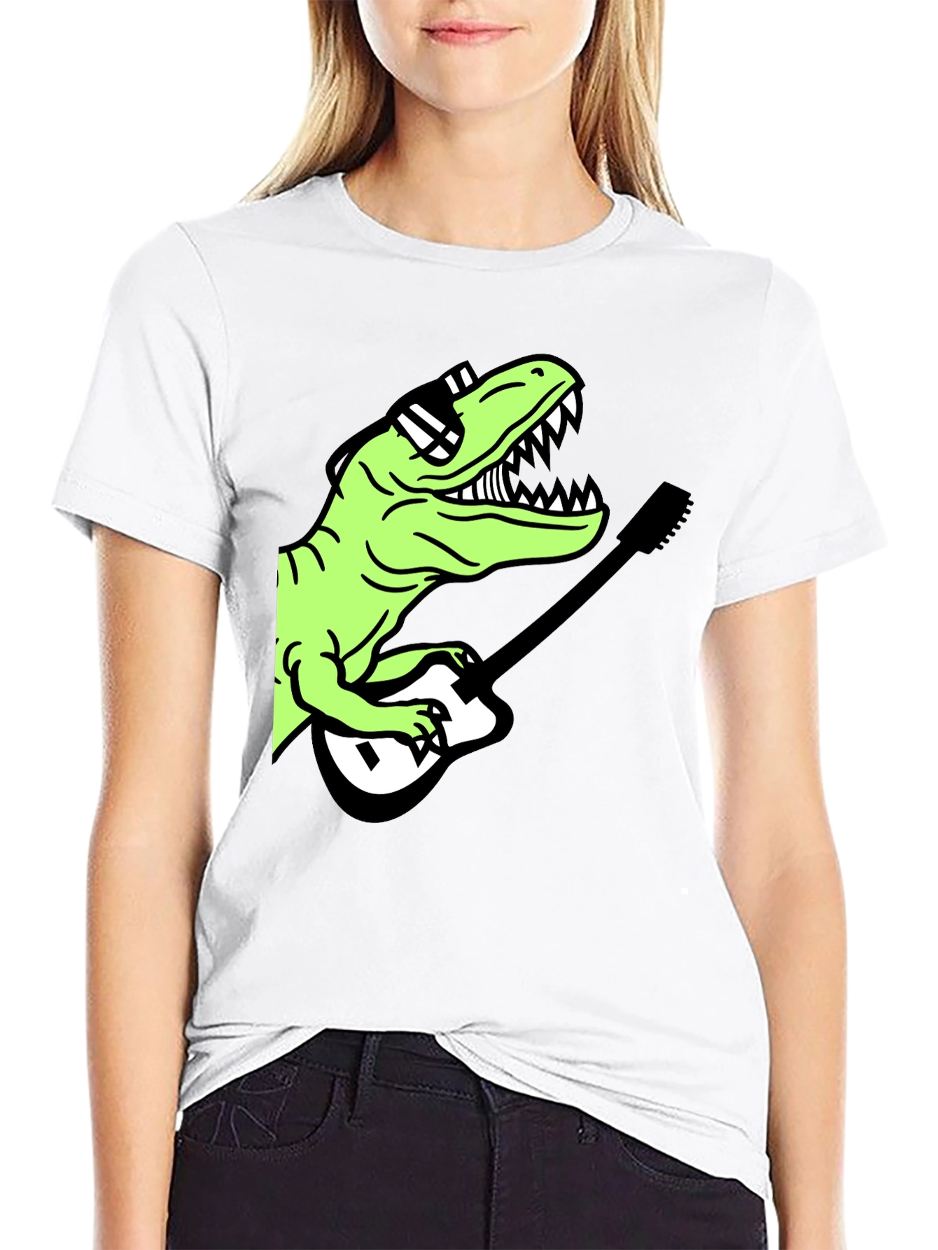 Cool Dinosaur Guitar Player Graphic T-Shirt