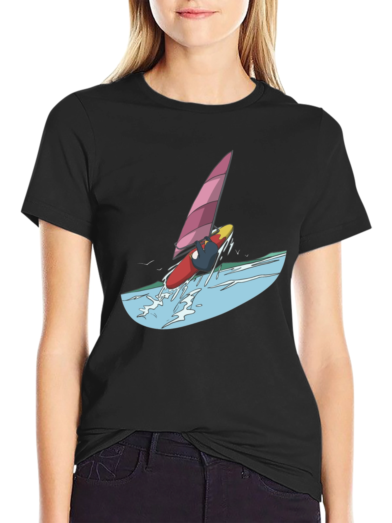Windsurfer Graphic Tee - Black Cotton T-Shirt