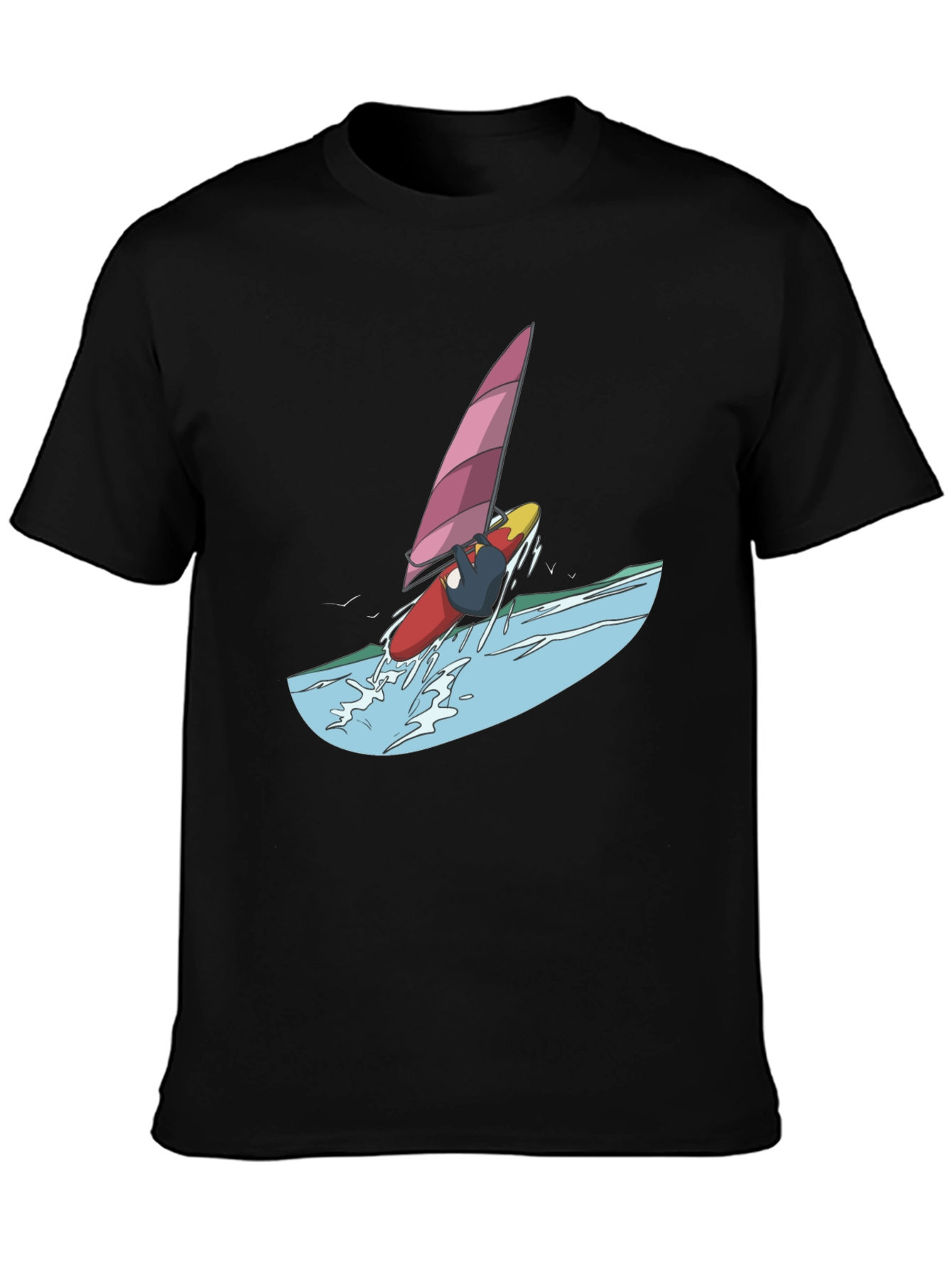 Windsurfer Graphic Tee - Black Cotton T-Shirt