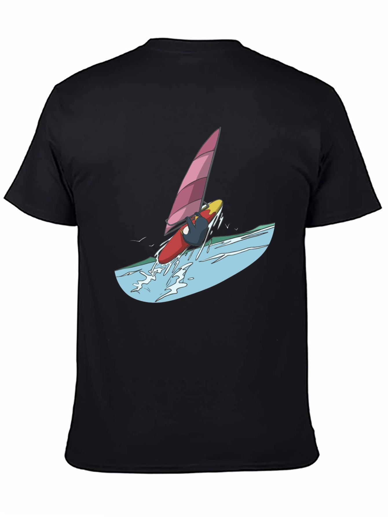 Windsurfer Graphic Tee - Black Cotton T-Shirt