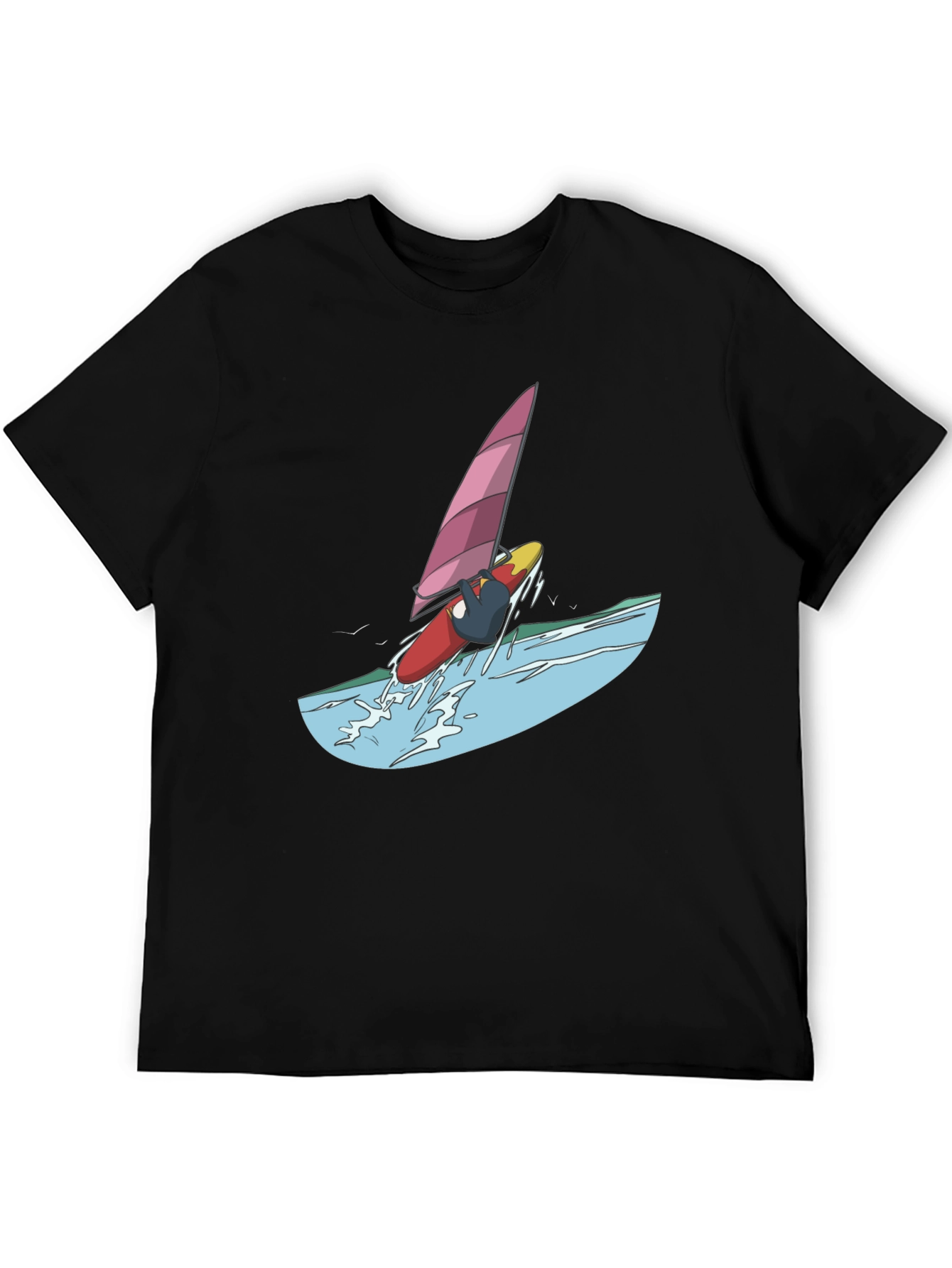 Windsurfer Graphic Tee - Black Cotton T-Shirt