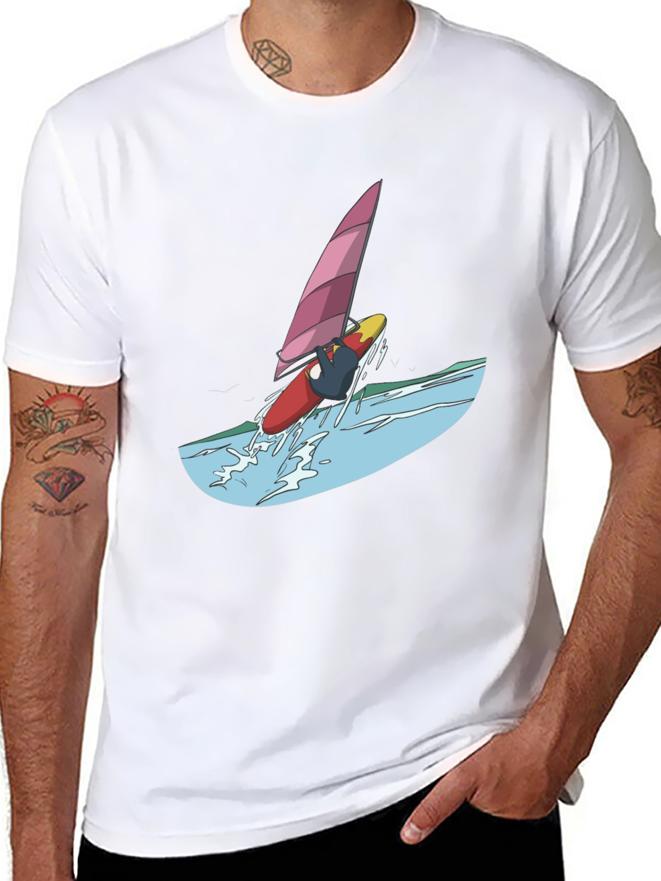 Windsurfer Graphic Tee - Black Cotton T-Shirt