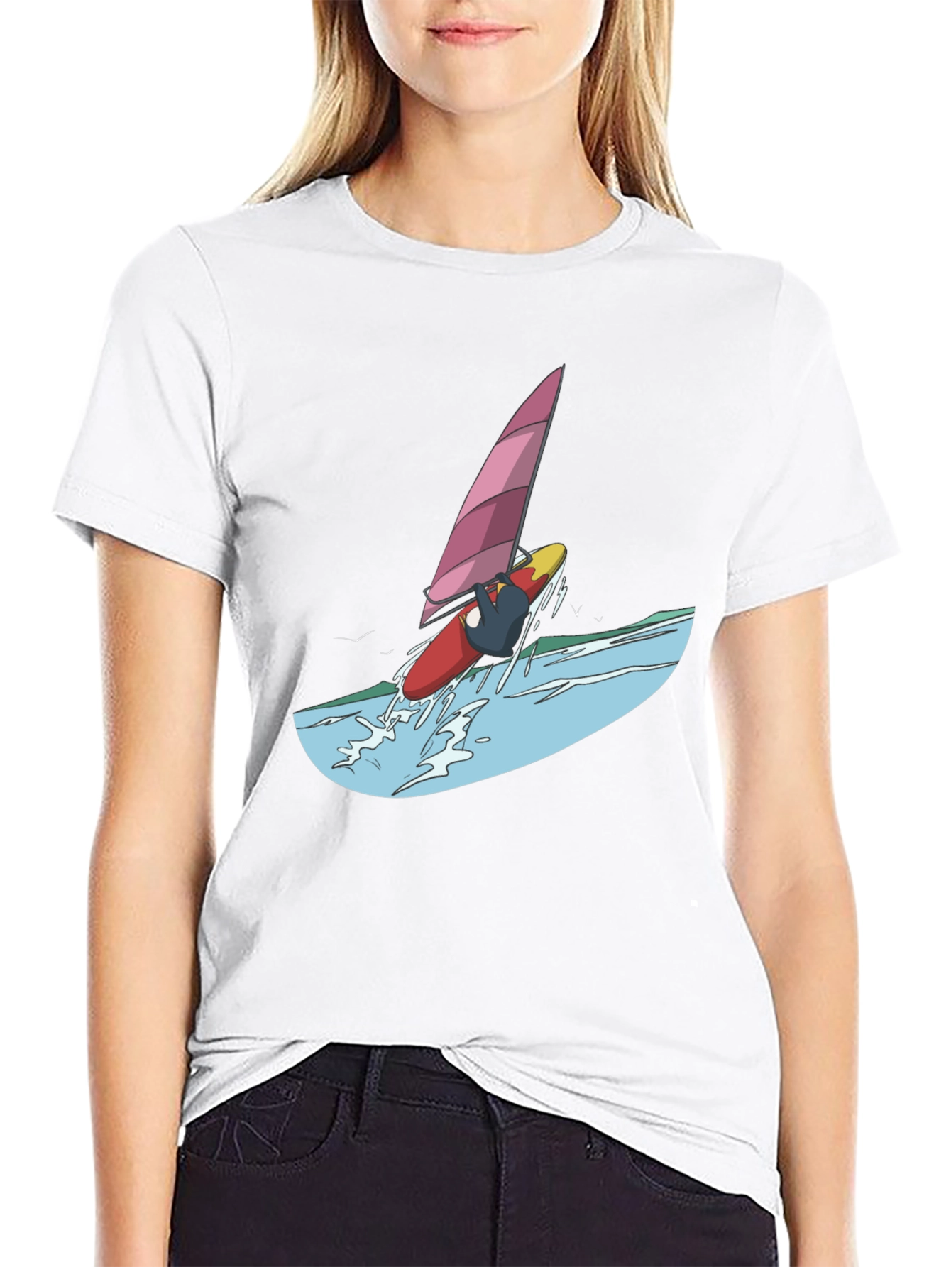 Windsurfer Graphic Tee - Black Cotton T-Shirt