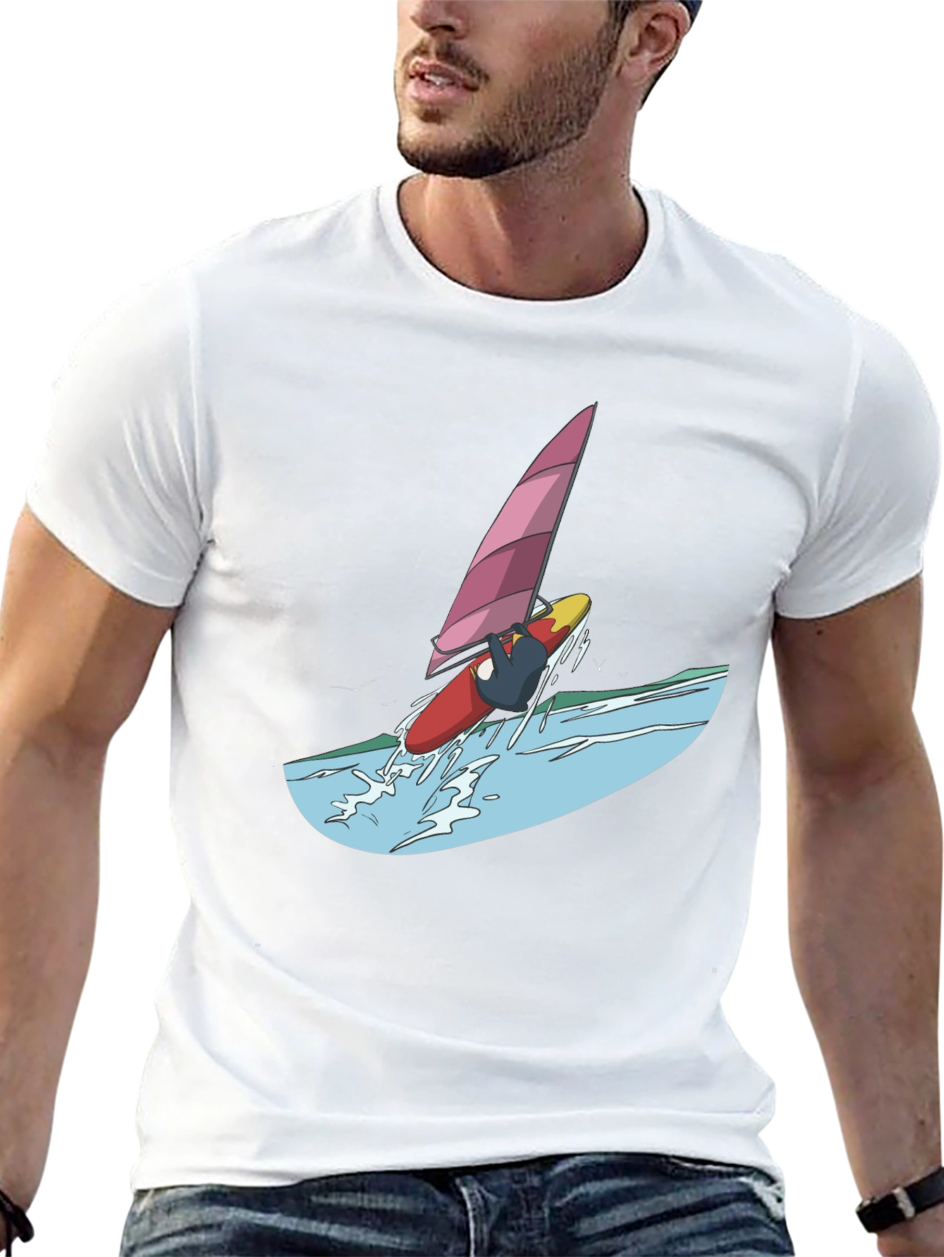 Windsurfer Graphic Tee - Black Cotton T-Shirt