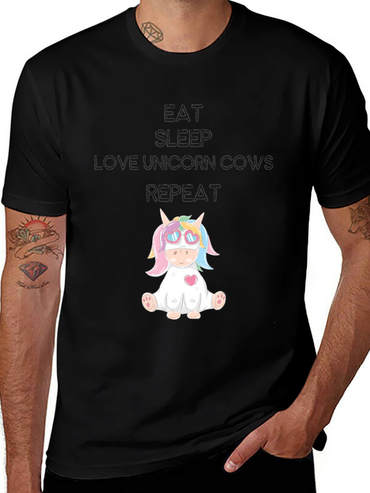 Eat Sleep Love Unicorn Cows Repeat Black T-Shirt