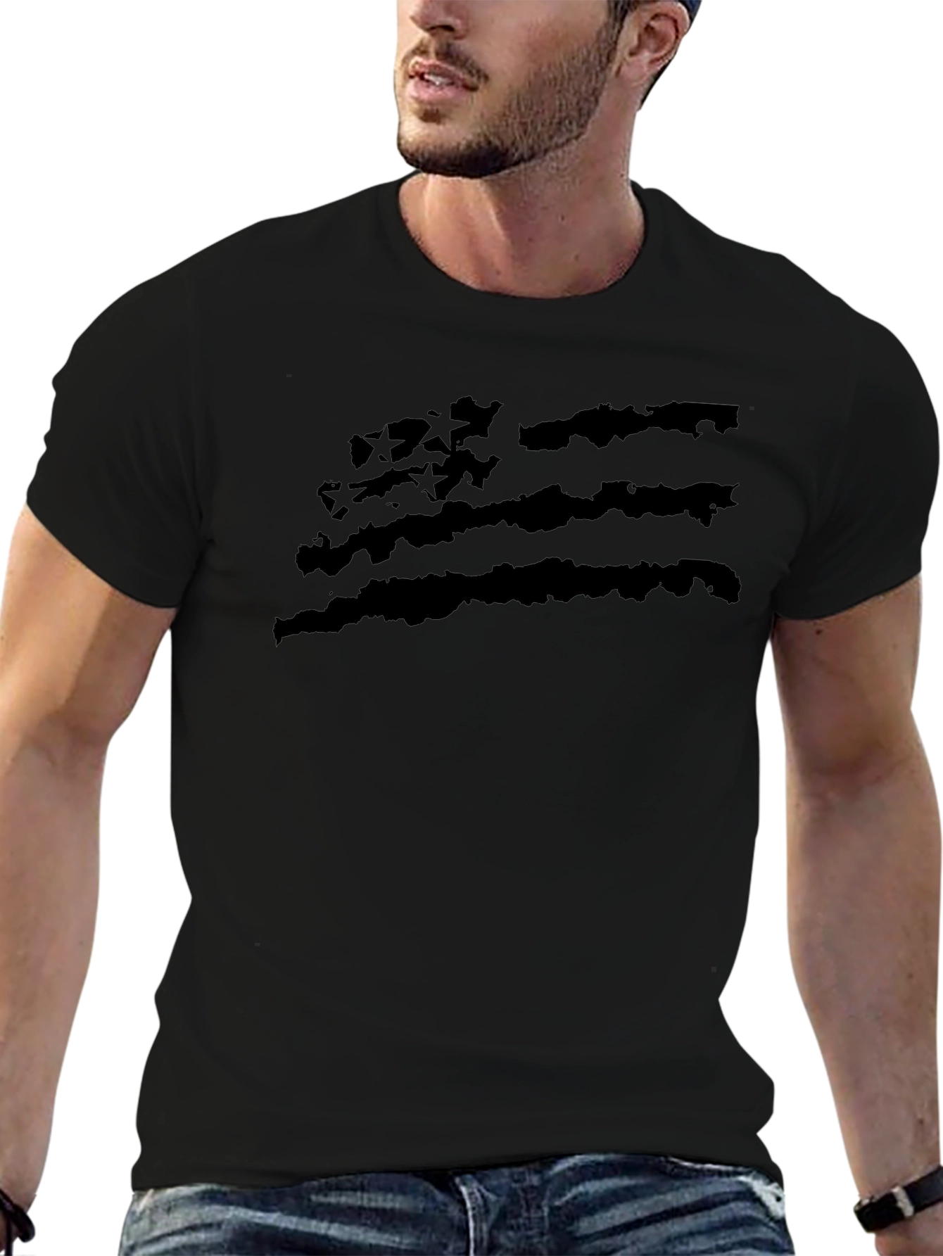 Distressed American Flag Black T-Shirt