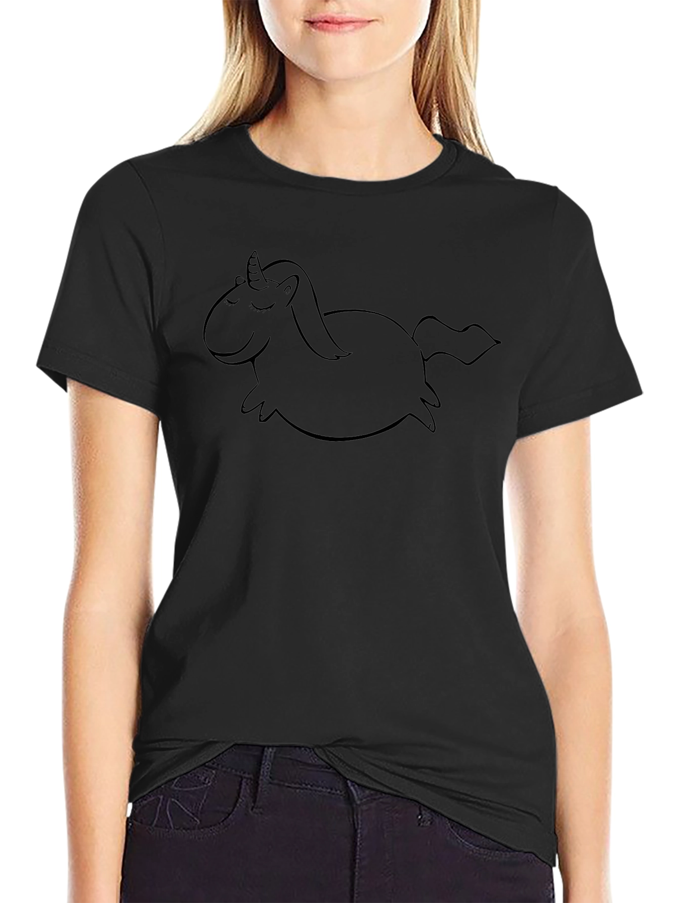 Mens Black T-Shirt with Unicorn Graphic