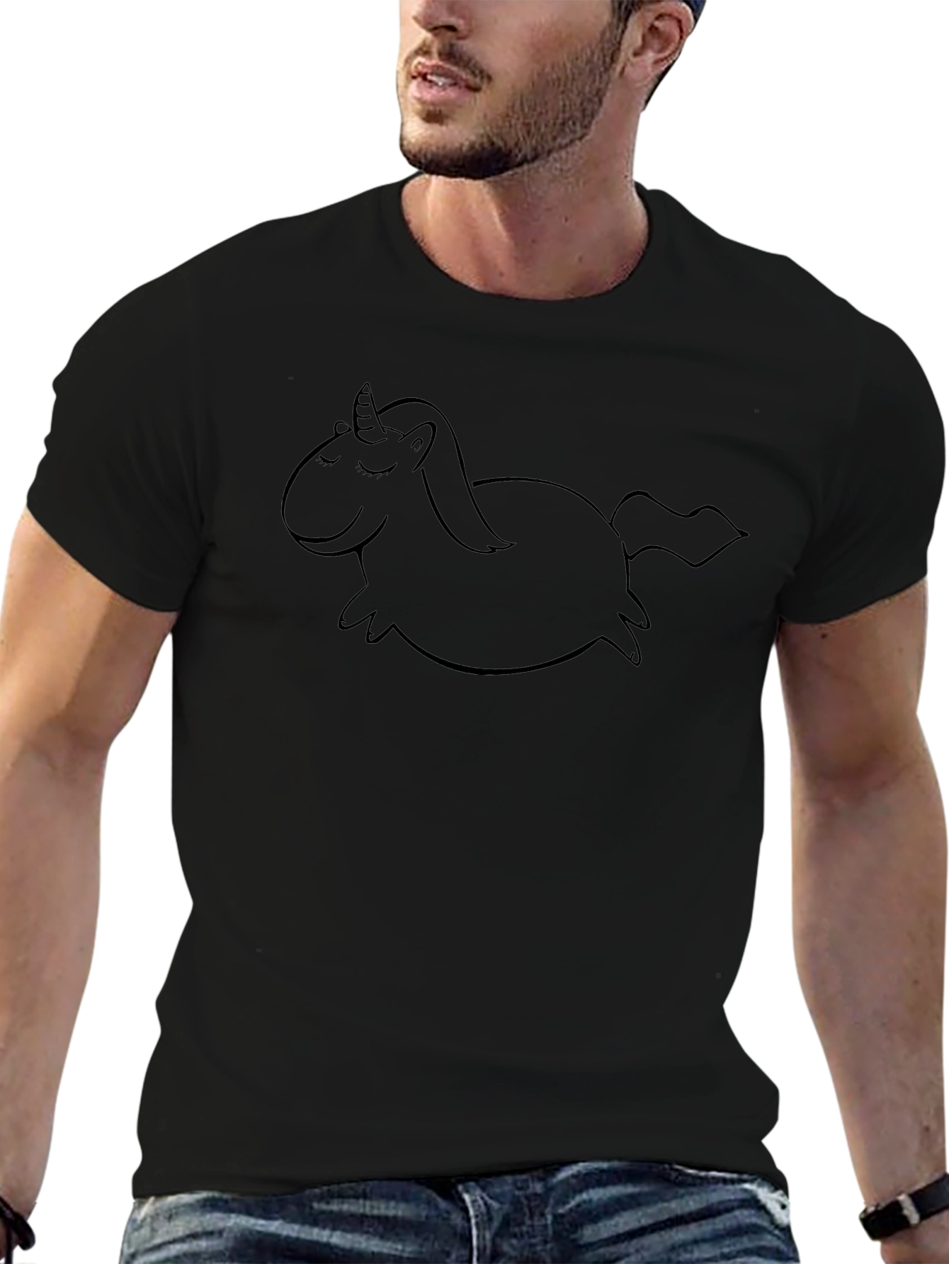 Mens Black T-Shirt with Unicorn Graphic