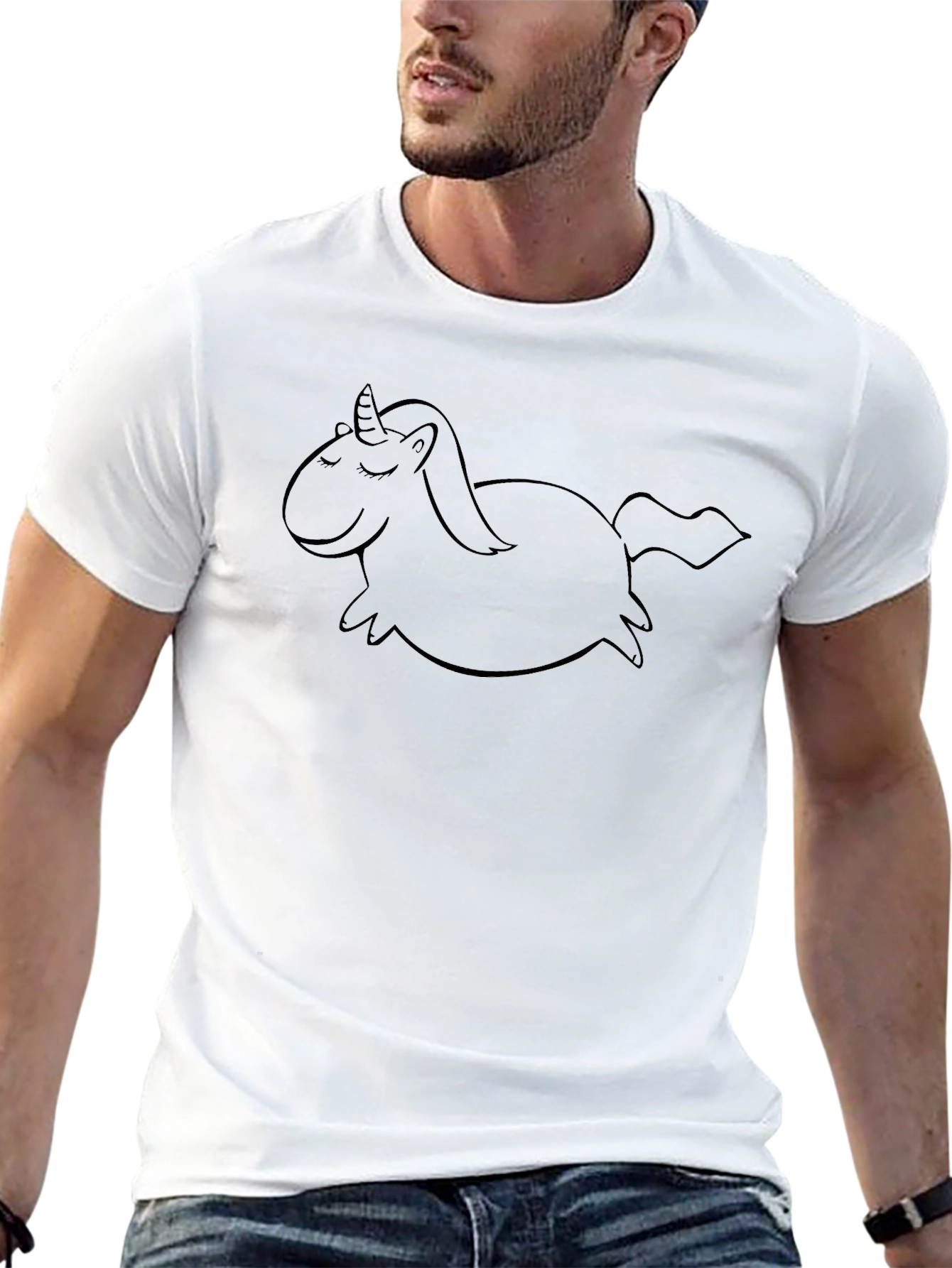 Mens Black T-Shirt with Unicorn Graphic