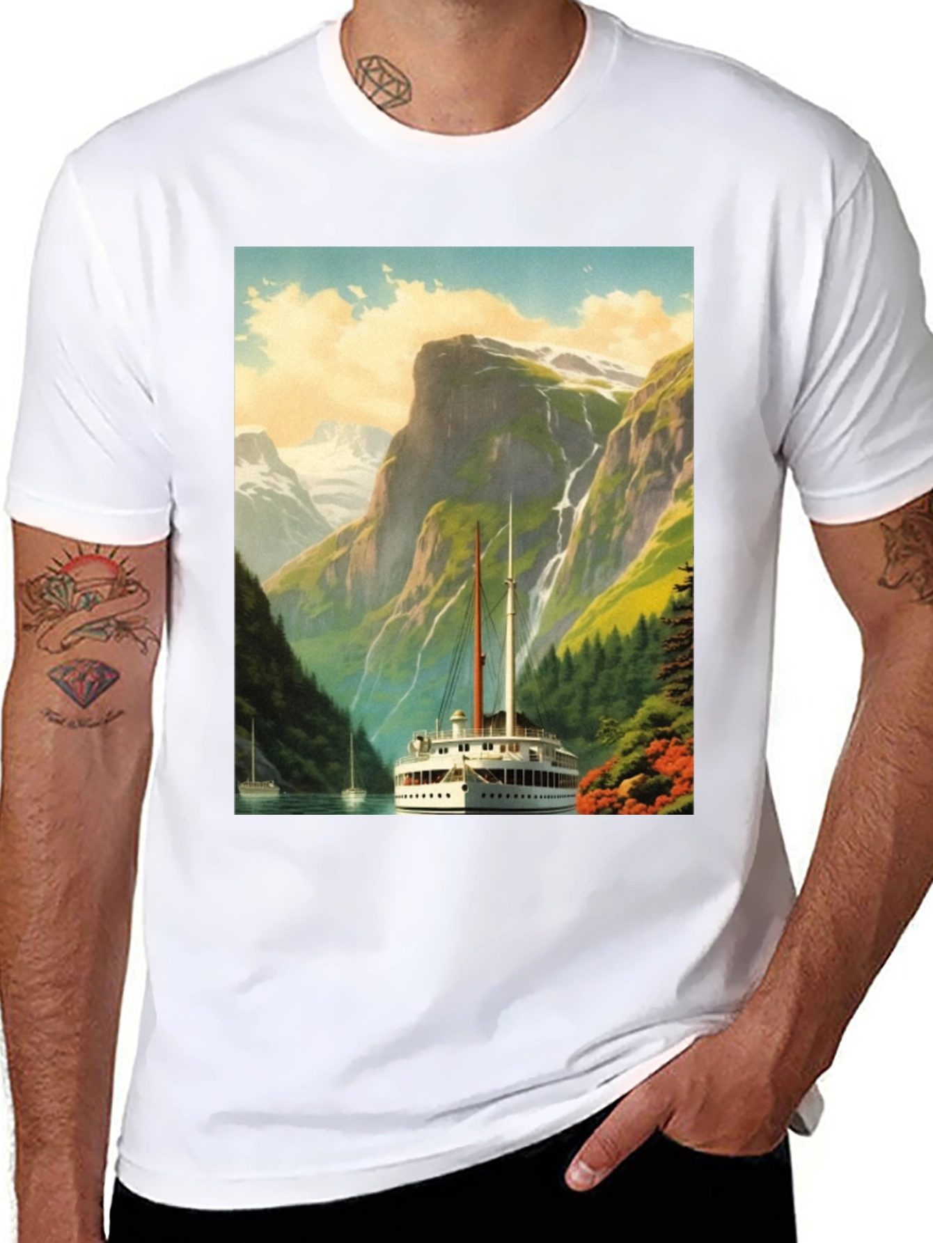 Scenic Lake Boat T-Shirt