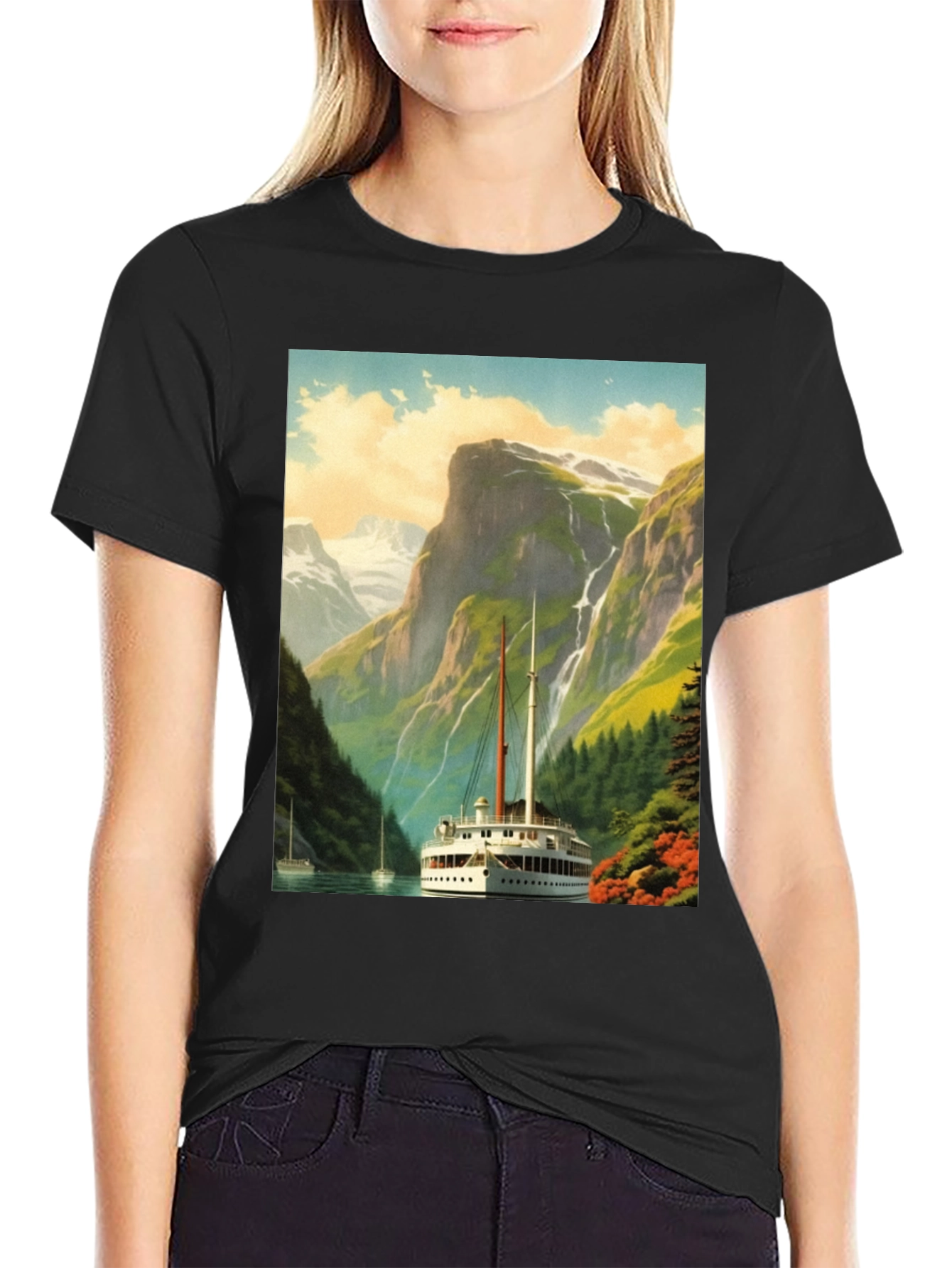 Scenic Lake Boat T-Shirt