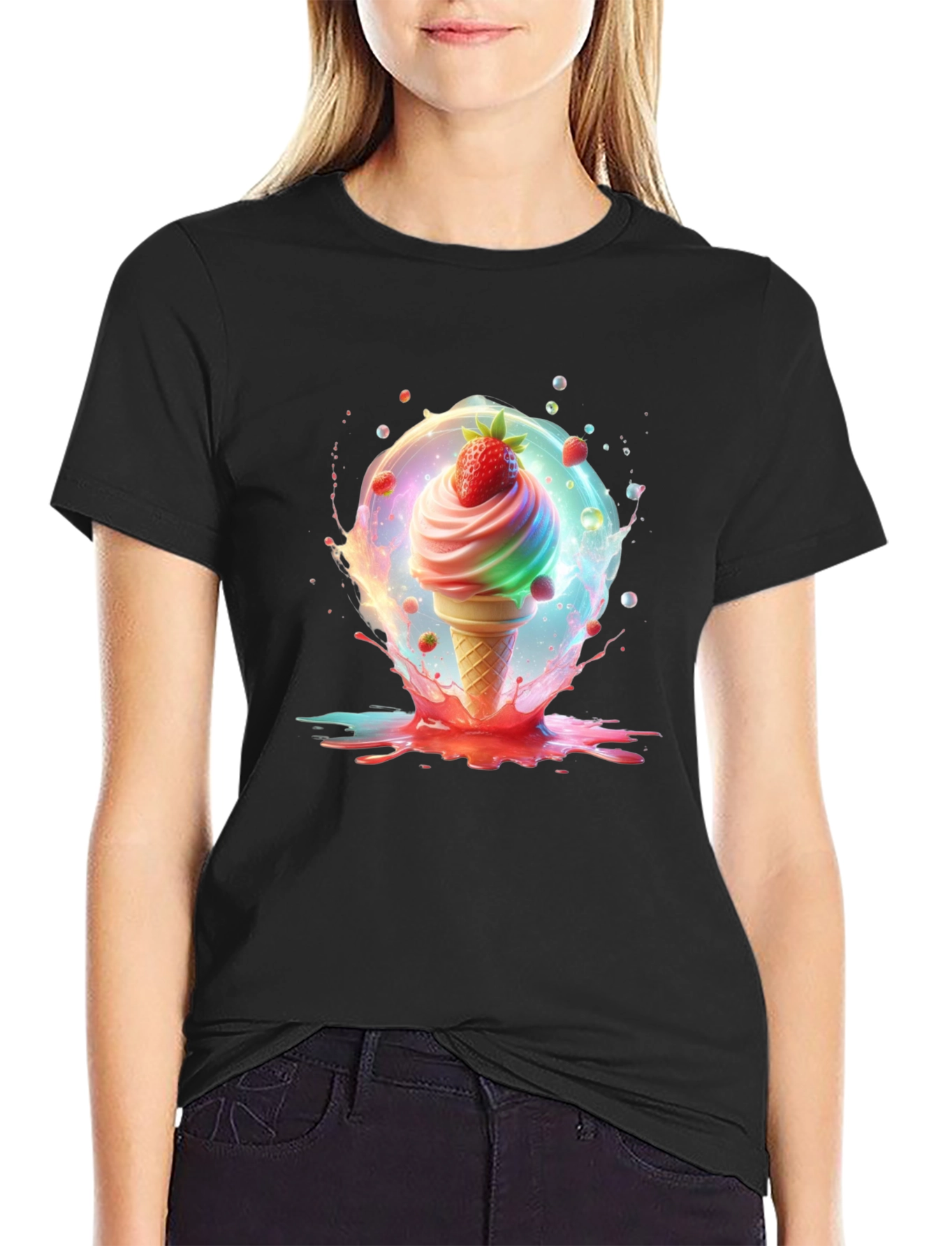 Fun Ice Cream Cone Graphic Tee - Black T-Shirt