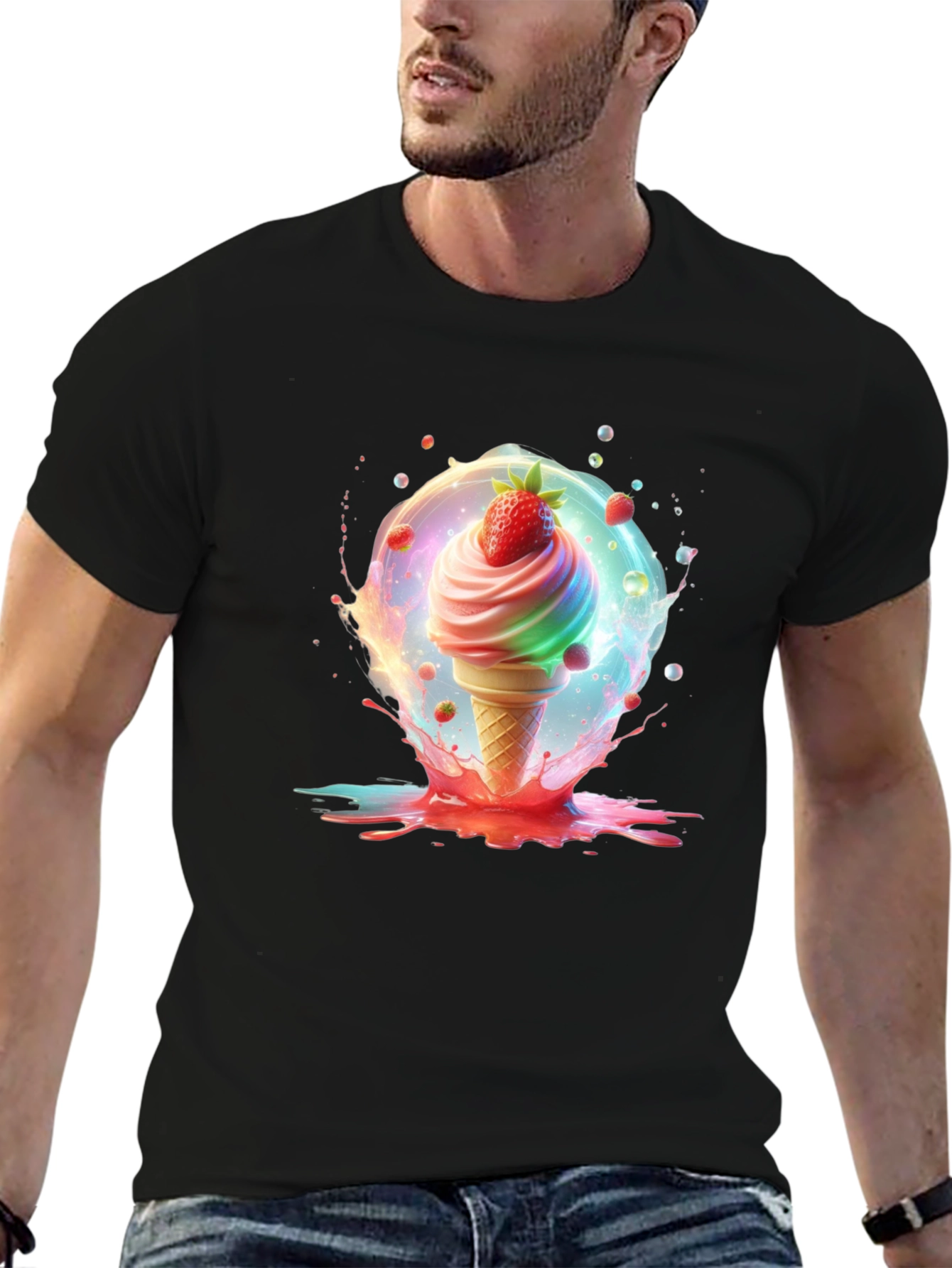 Fun Ice Cream Cone Graphic Tee - Black T-Shirt