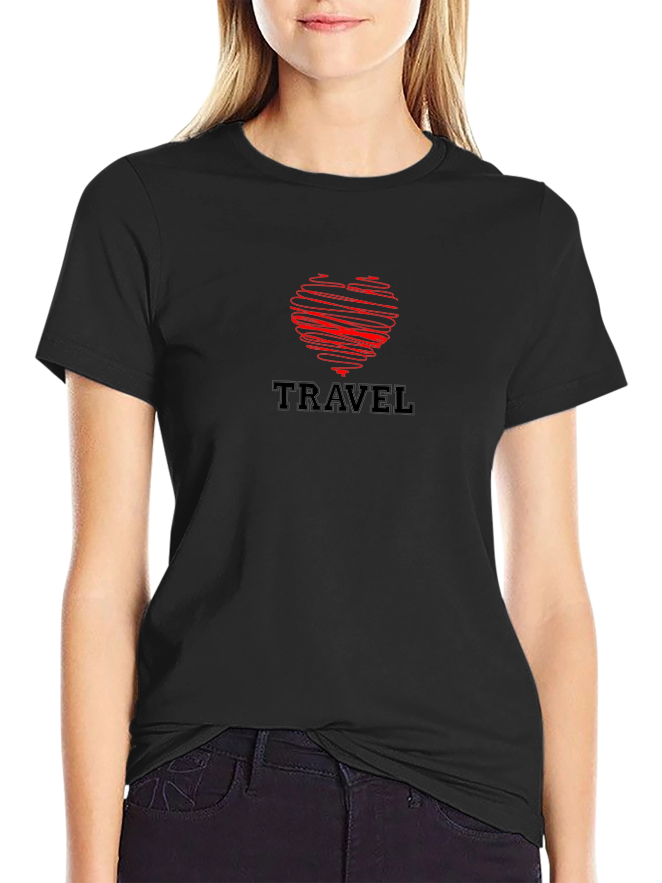 Travel Love Heart Black T-Shirt