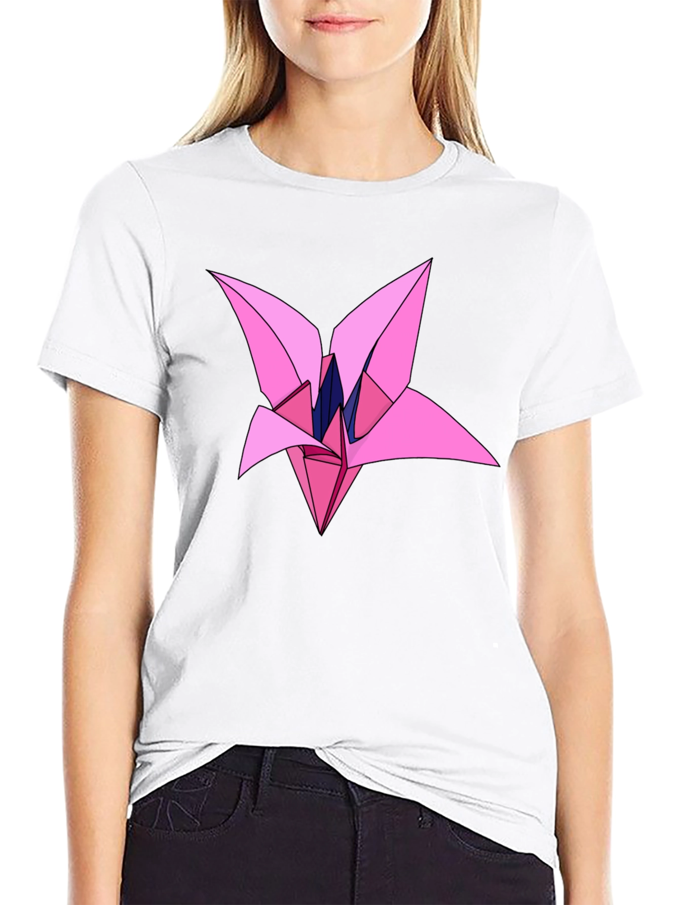Origami Flower Graphic Black T-Shirt