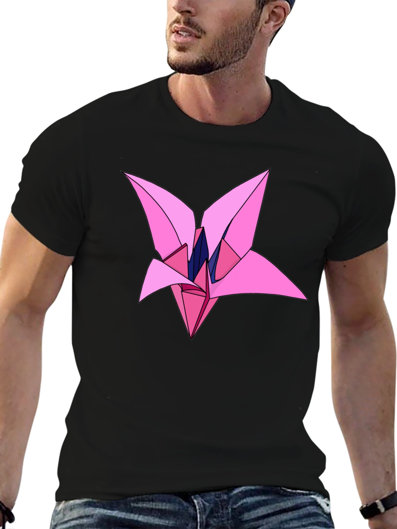 Origami Flower Graphic Black T-Shirt