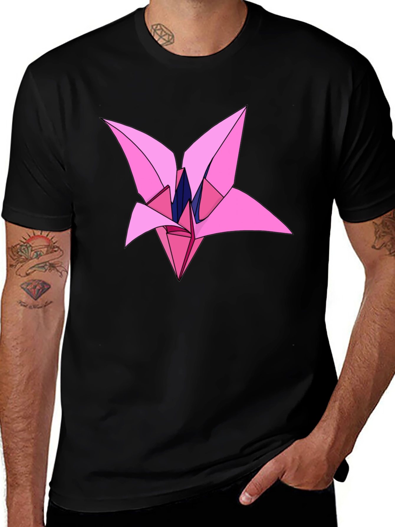 Origami Flower Graphic Black T-Shirt