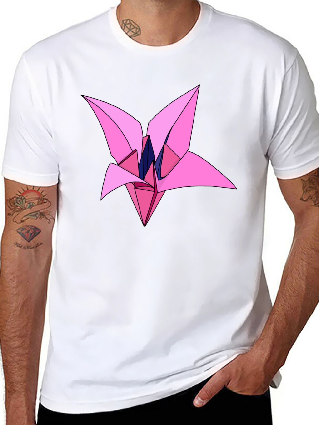 Origami Flower Graphic Black T-Shirt