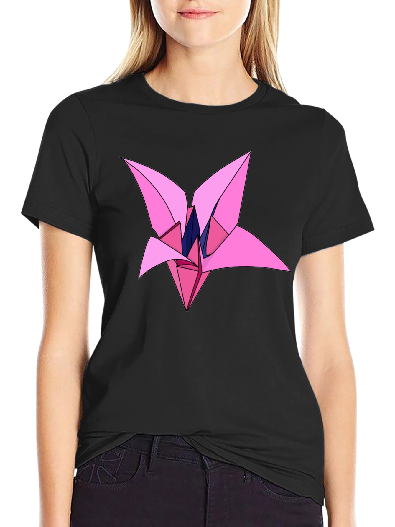 Origami Flower Graphic Black T-Shirt