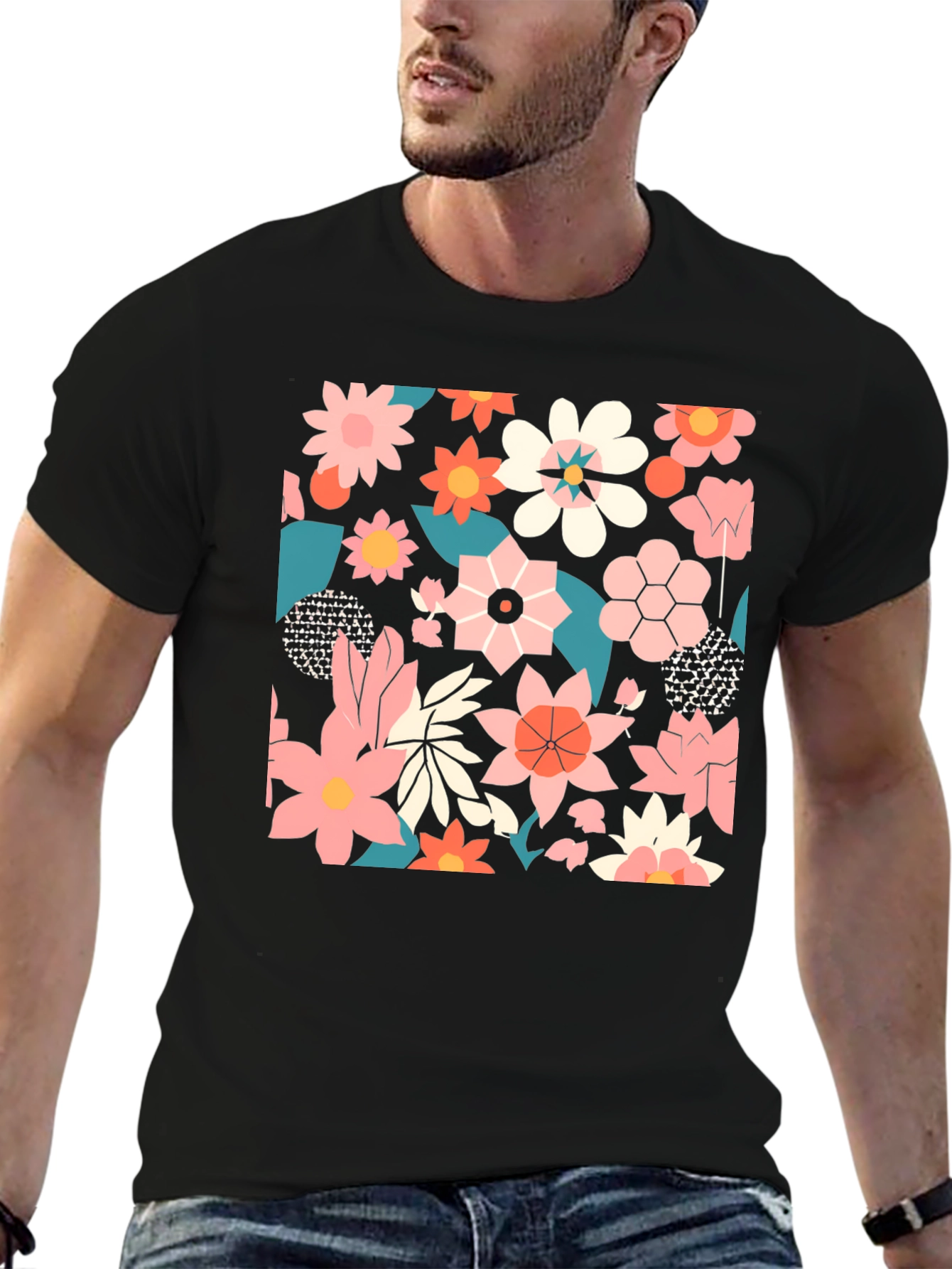 Floral Print Black T-Shirt