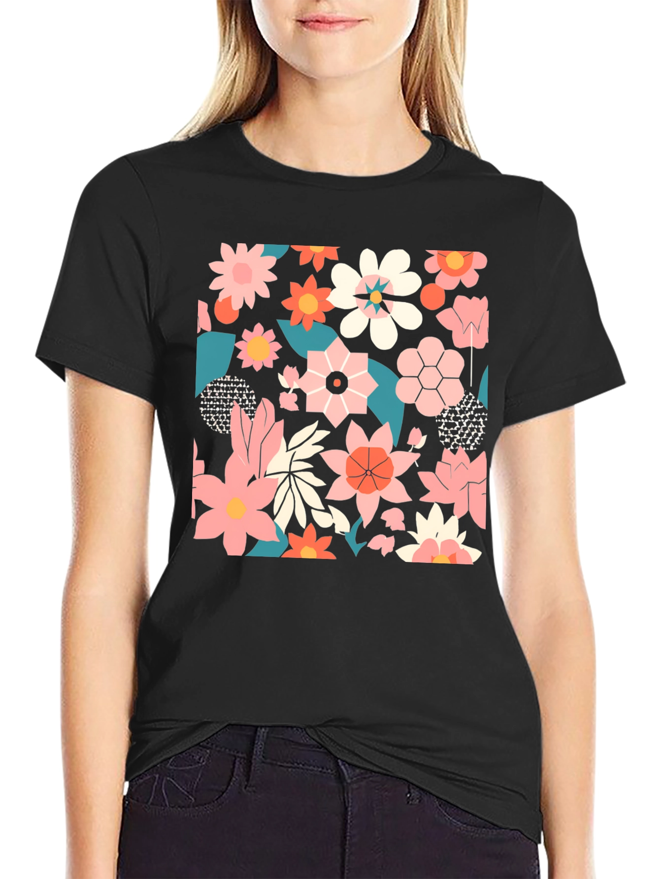Floral Print Black T-Shirt