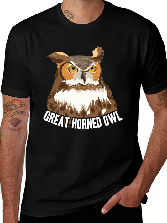Great Horned Owl Graphic Tee - Black Cotton T-Shirt