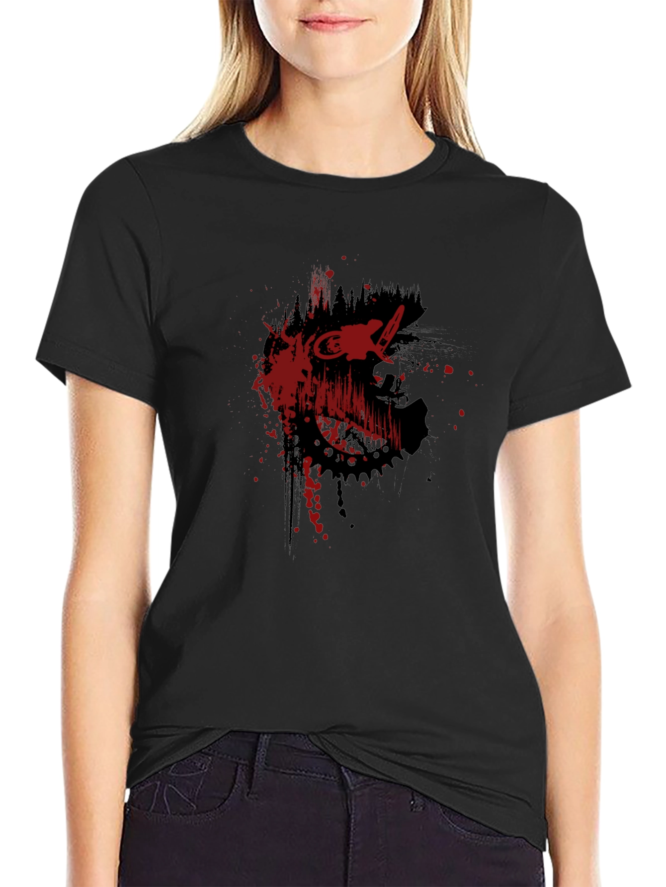 Edgy Black T-Shirt with Red Bike Graphic