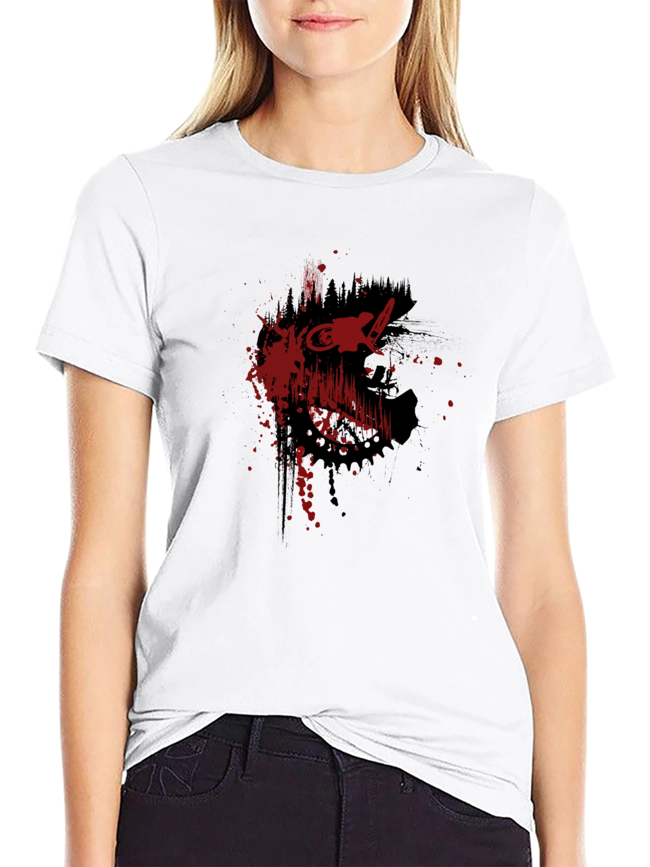 Edgy Black T-Shirt with Red Bike Graphic