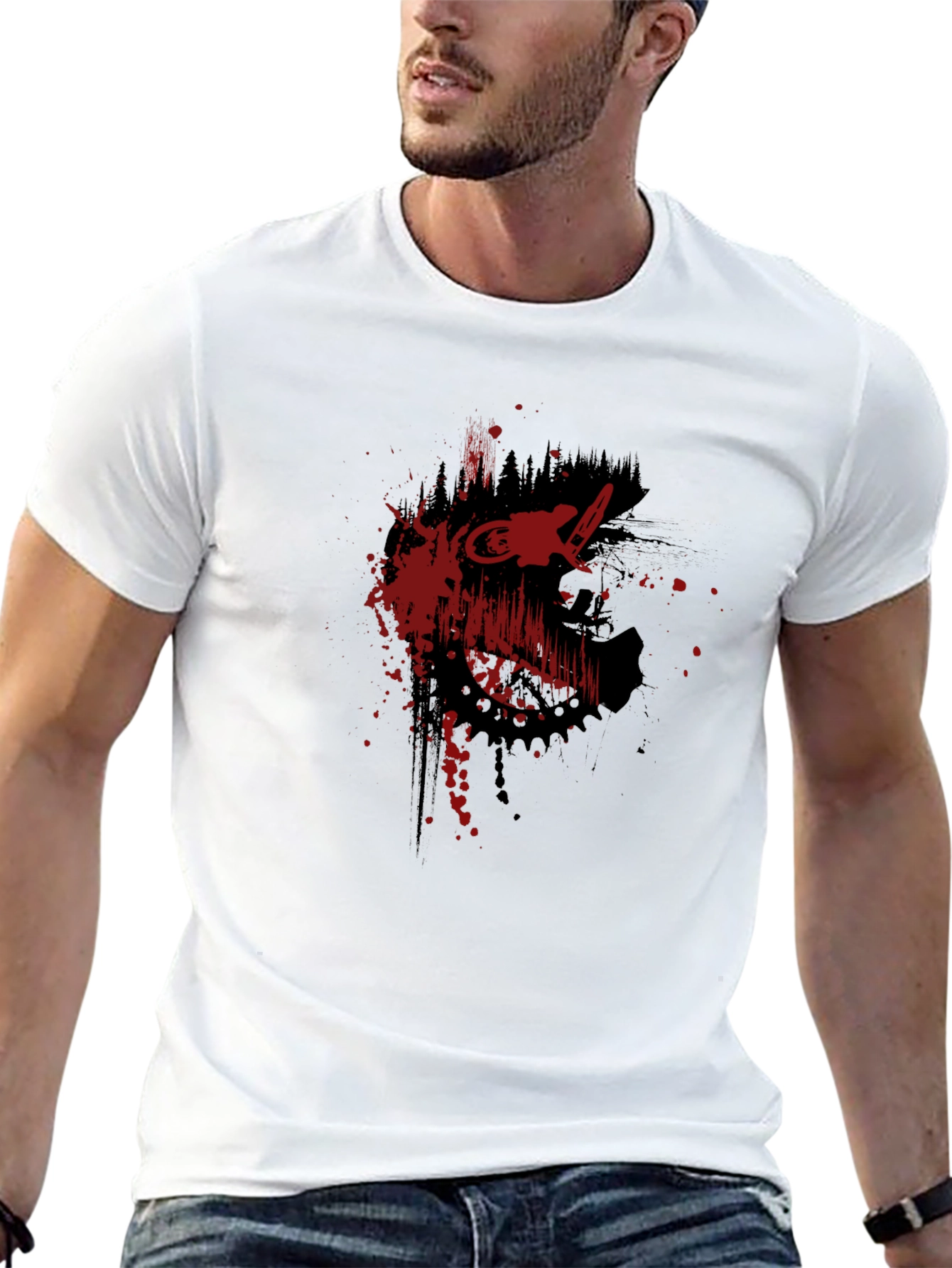 Edgy Black T-Shirt with Red Bike Graphic