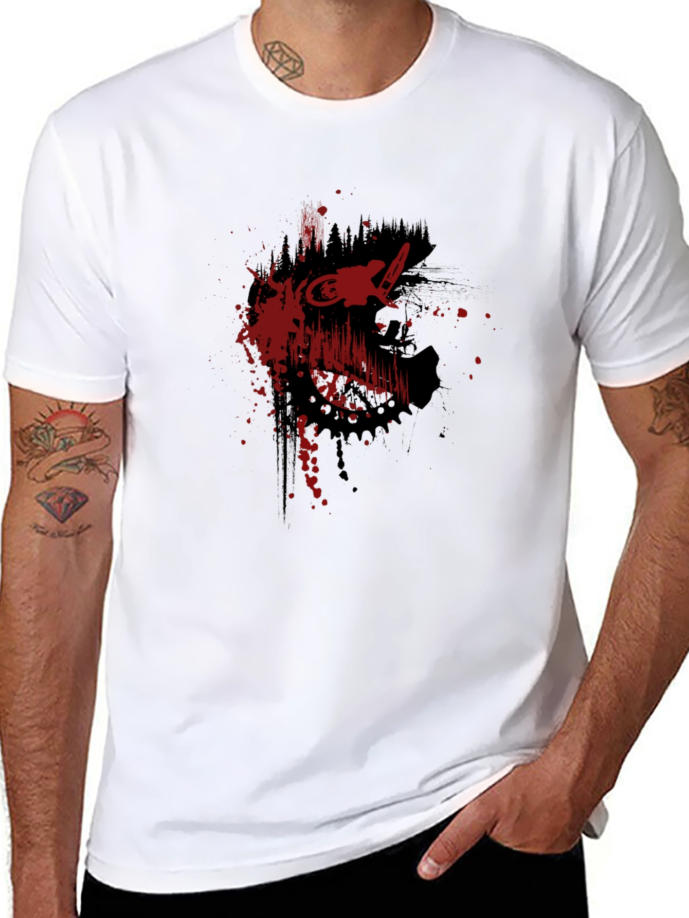 Edgy Black T-Shirt with Red Bike Graphic