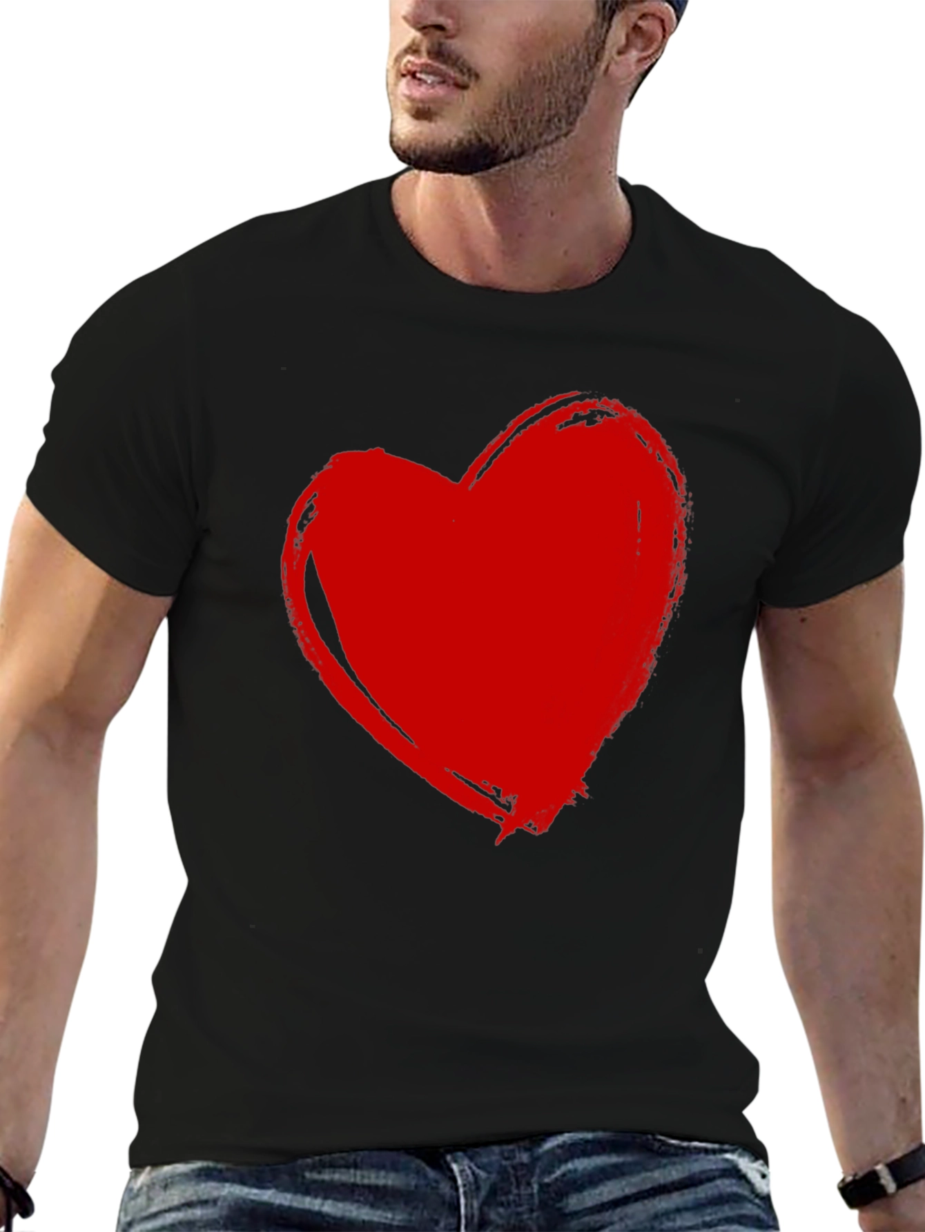 Red Heart Graphic Black T-Shirt