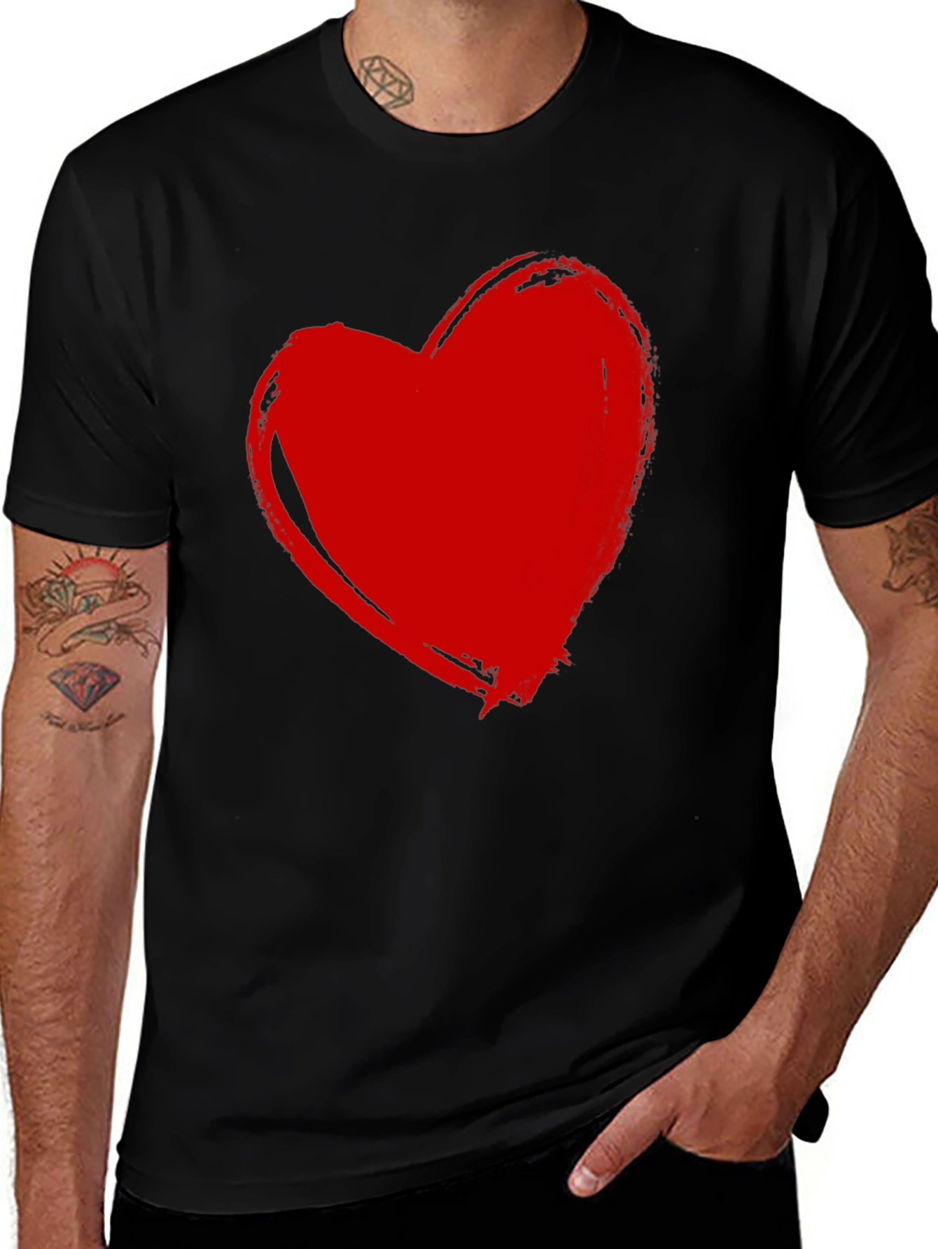 Red Heart Graphic Black T-Shirt