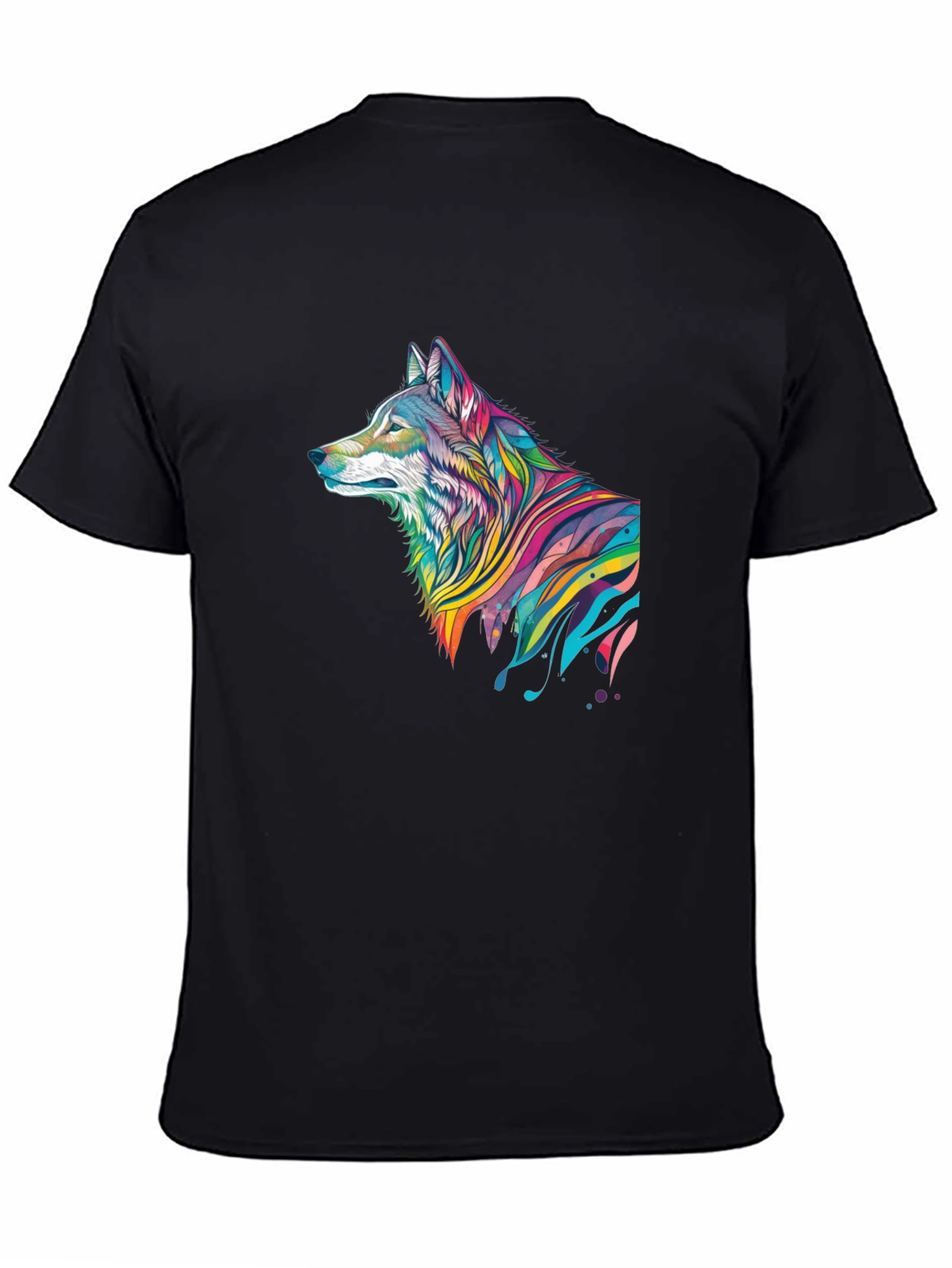 Vibrant Wolf Graphic Black T-Shirt