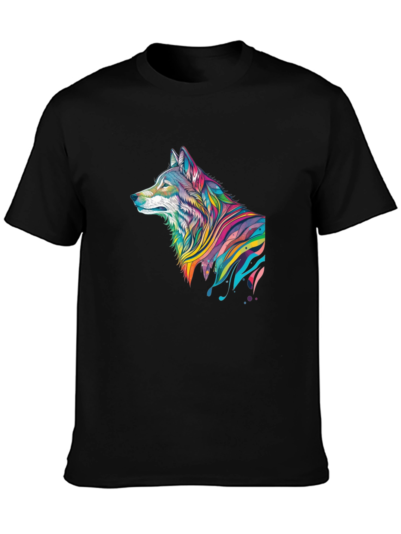 Vibrant Wolf Graphic Black T-Shirt