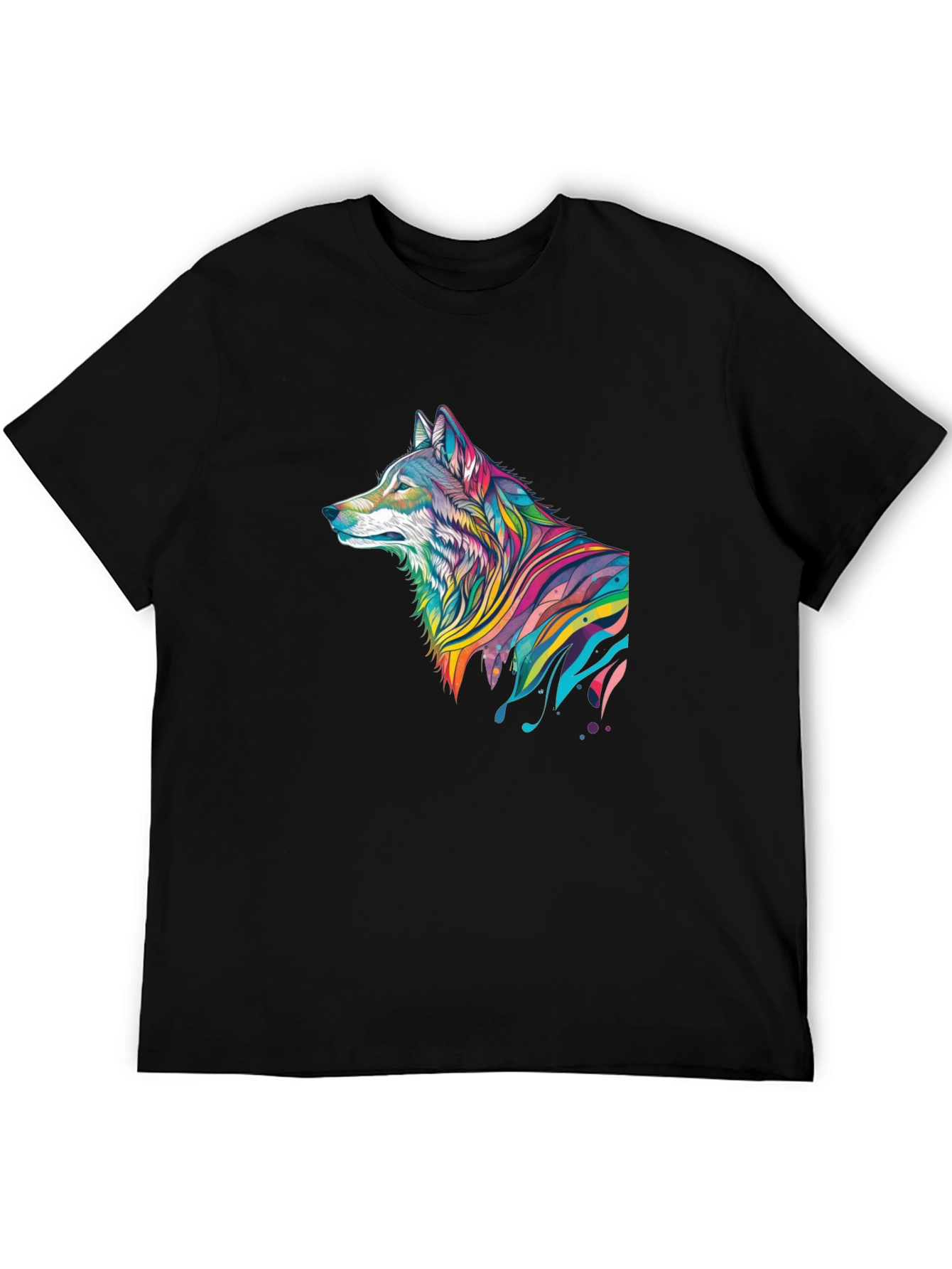 Vibrant Wolf Graphic Black T-Shirt