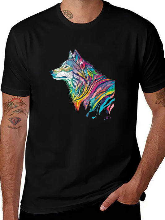 Vibrant Wolf Graphic Black T-Shirt