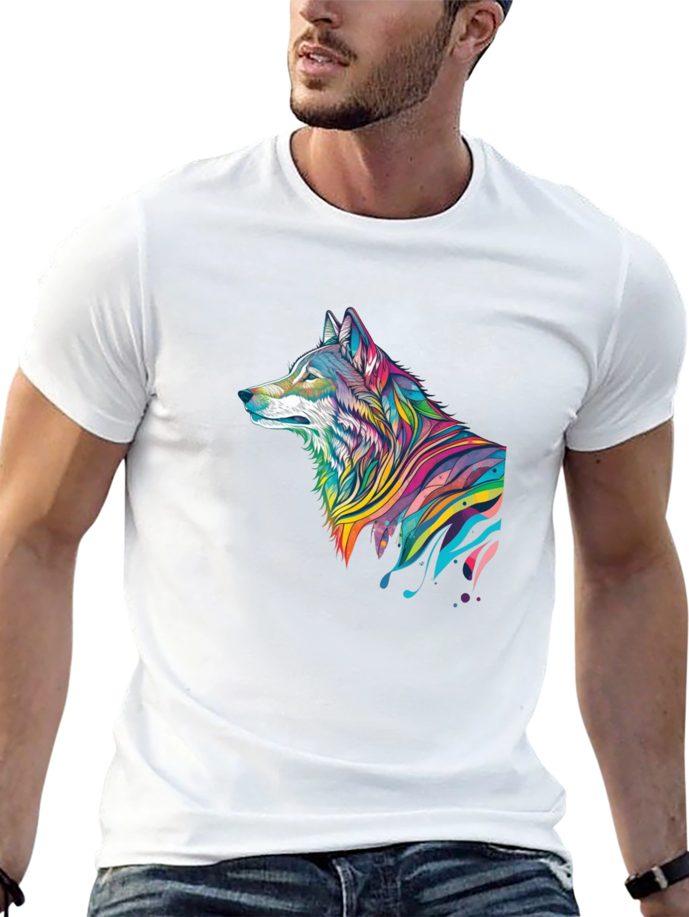 Vibrant Wolf Graphic Black T-Shirt